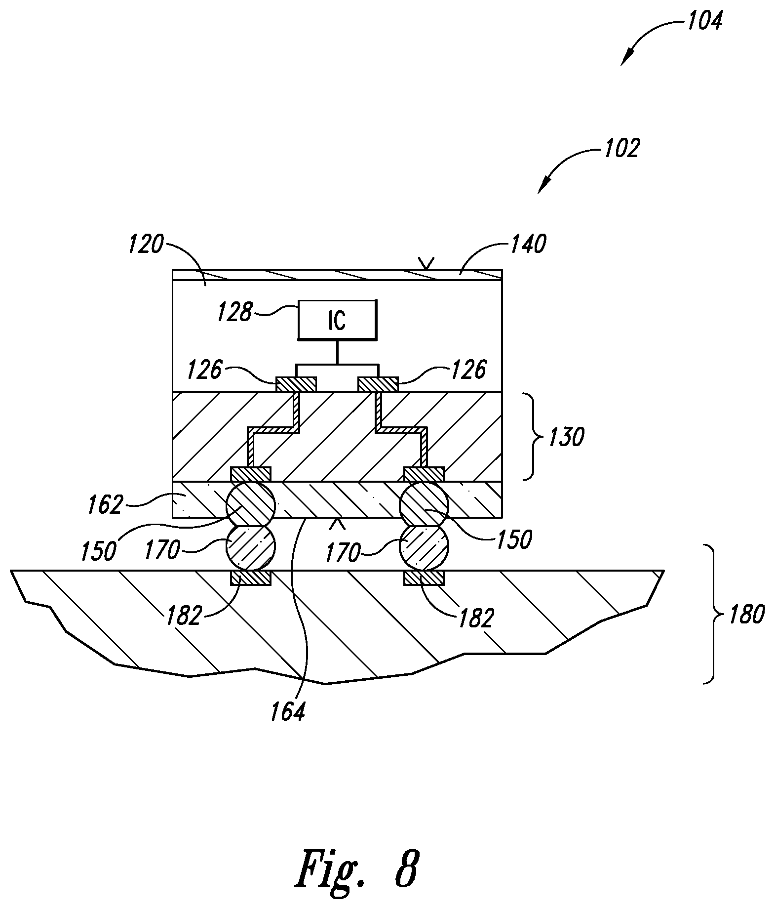 Patent US12610839 Figure 7 – Packaged microelectronic devices having stacked interconnect elements and methods for manufacturing the same