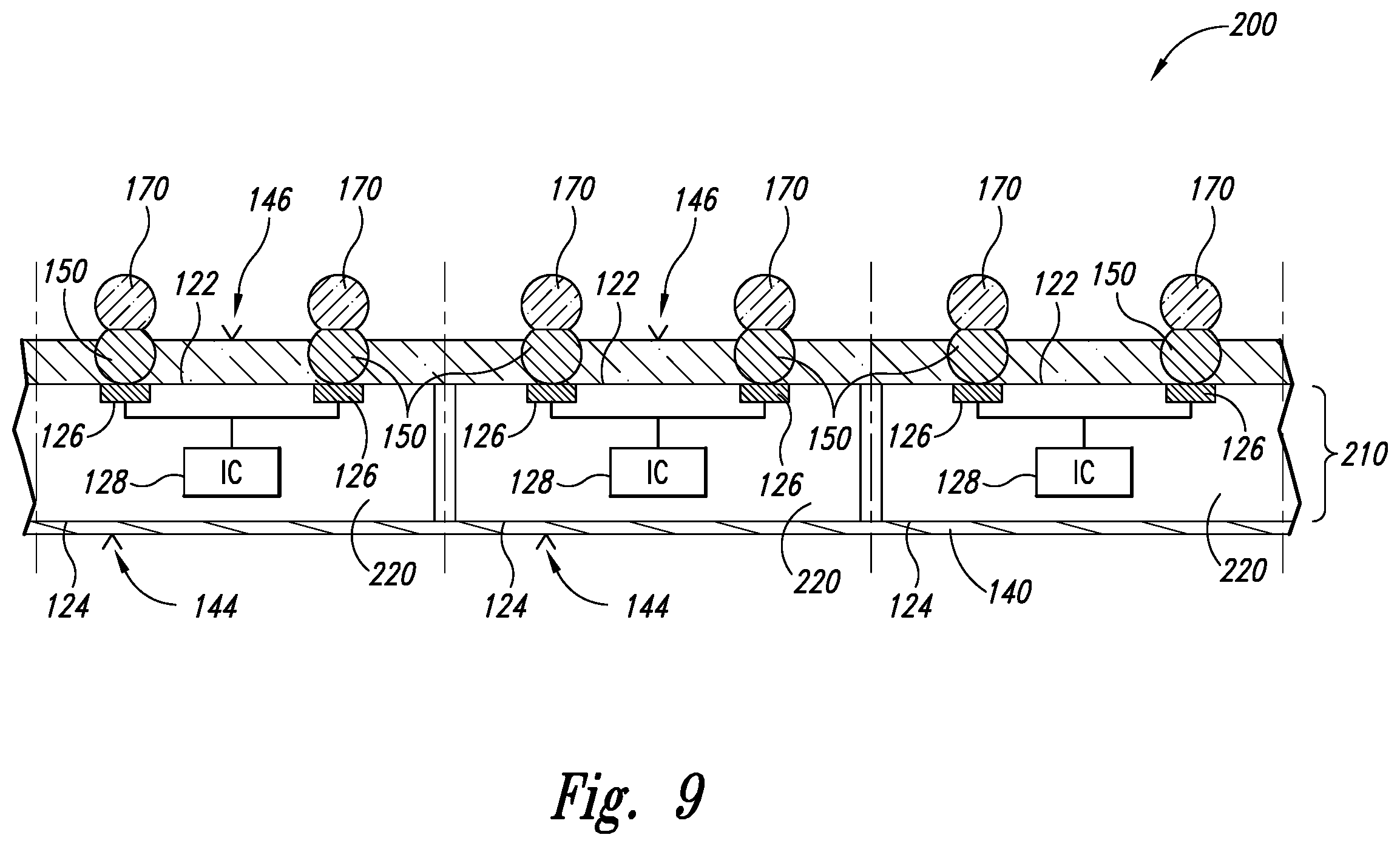 Patent US12610839 Figure 8 – Packaged microelectronic devices having stacked interconnect elements and methods for manufacturing the same