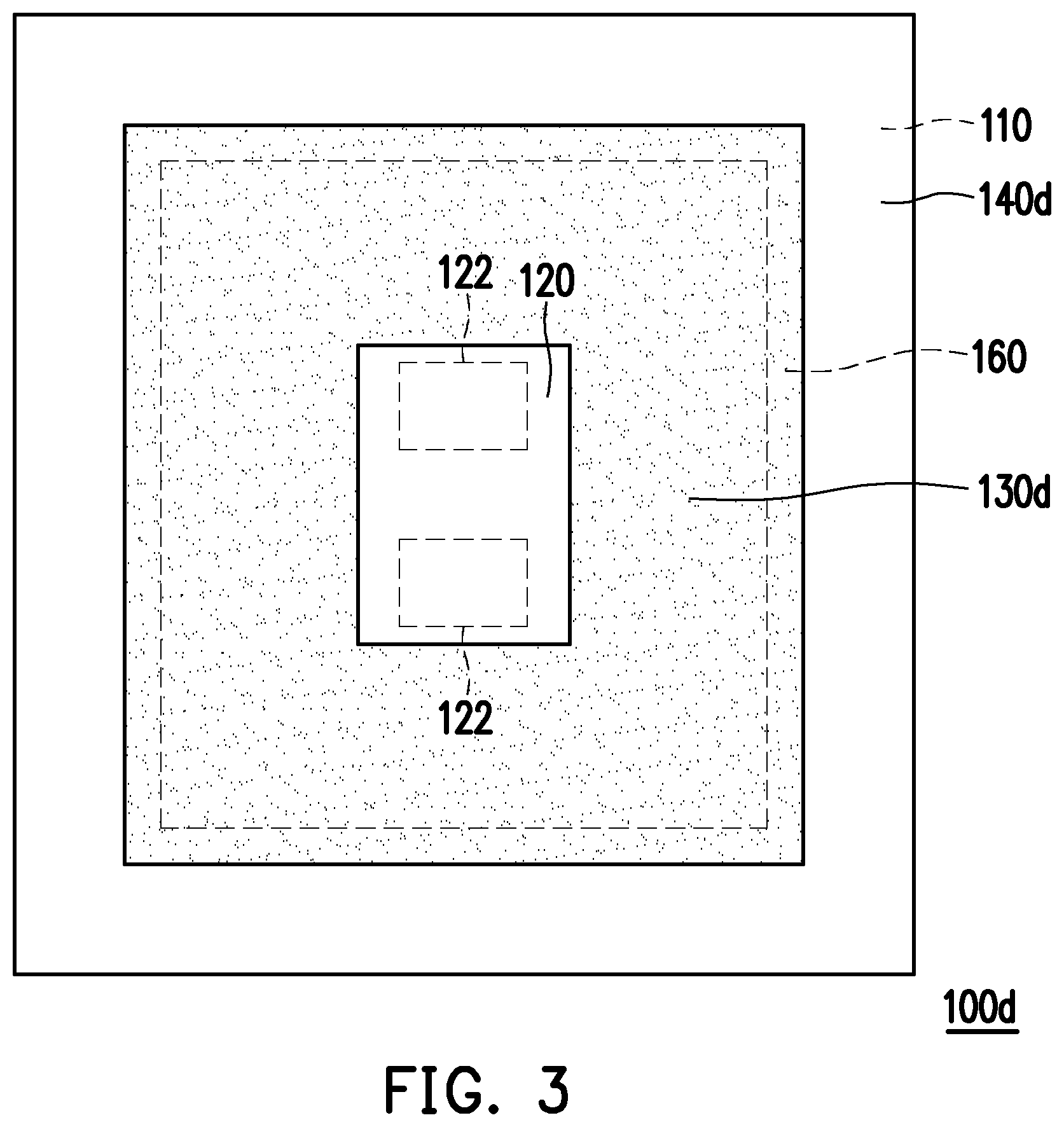 Patent US12610842 Figure 3 – Electronic device including an underfill layer and a protective structure adjacent to the underfill layer