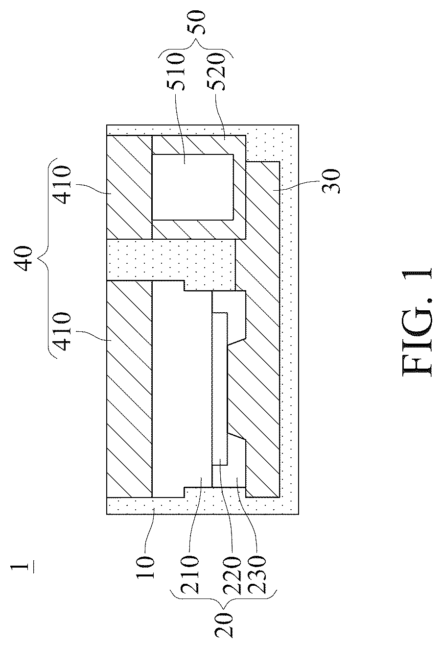 Patent US12610849 — Semiconductor packaging structure — Figure 1