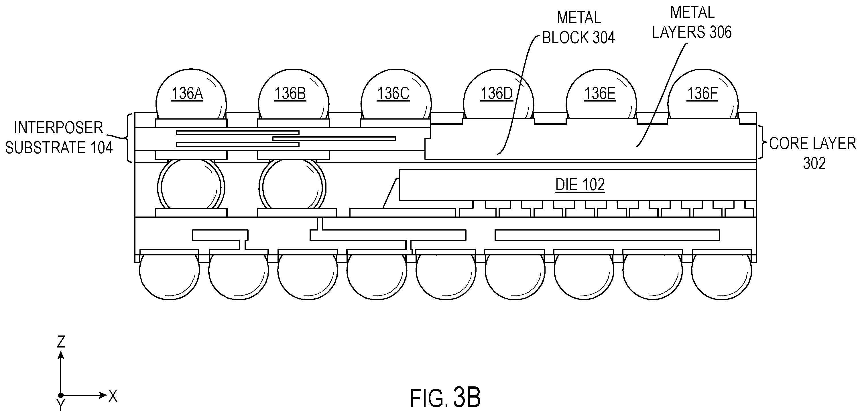 Patent US12610869 Figure 6 – Integrated circuit (IC) package employing a metal block with metal interconnects thermally coupling a die to an interposer substrate for dissipating thermal energy of the die, and related fabrication methods