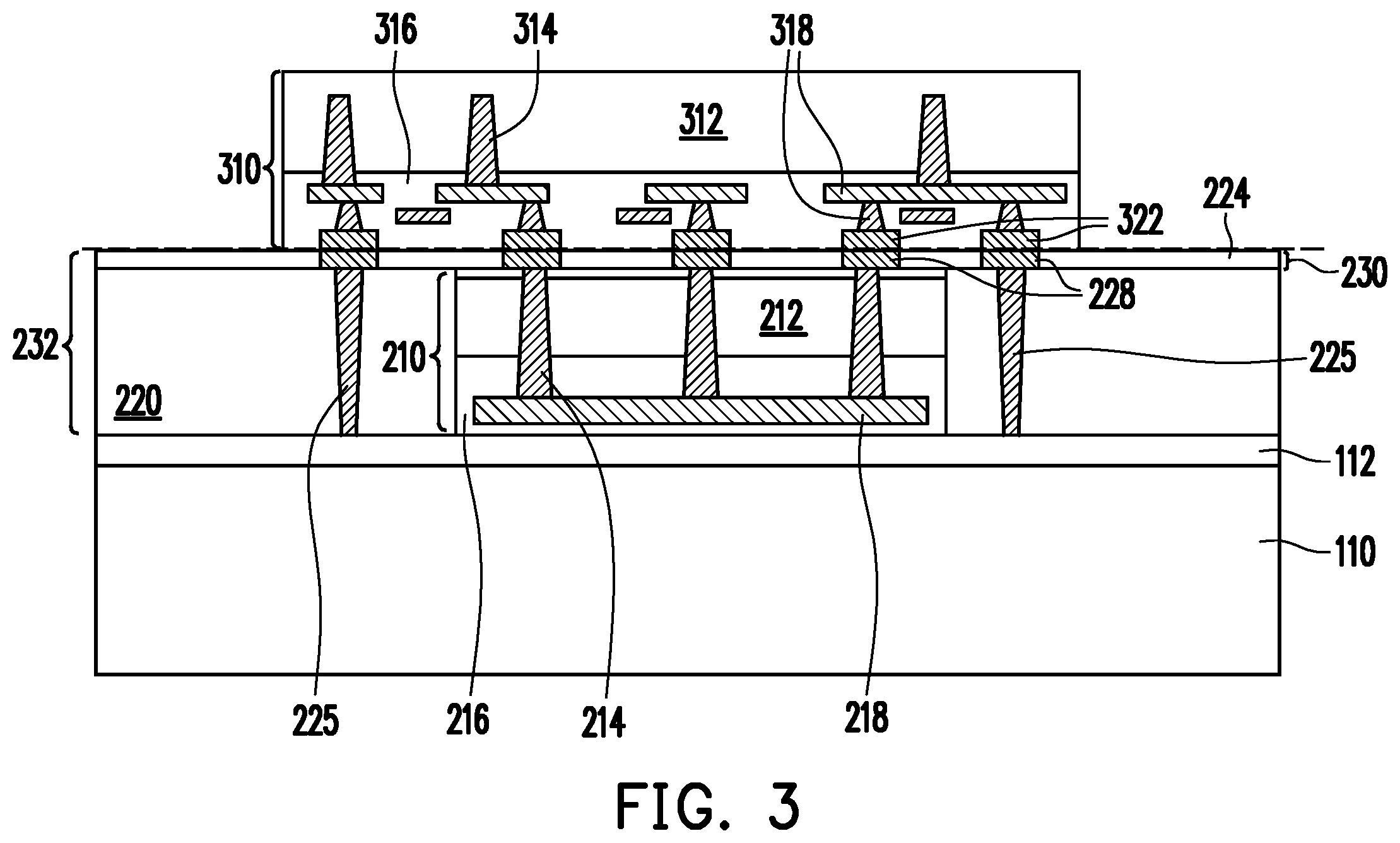 Patent US12610871 Figure 3 – Through-dielectric vias for direct connection and method forming same