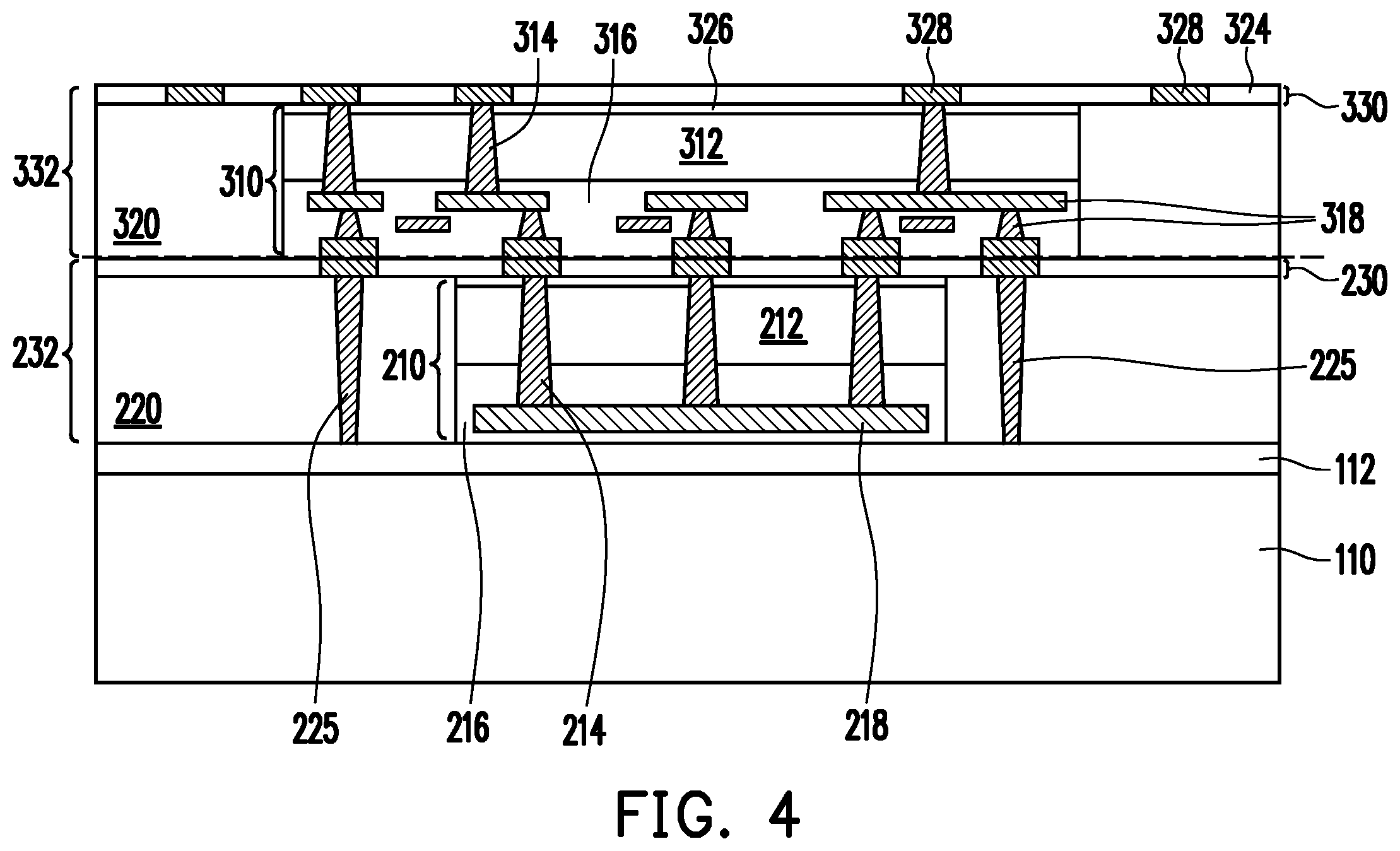 Patent US12610871 Figure 4 – Through-dielectric vias for direct connection and method forming same