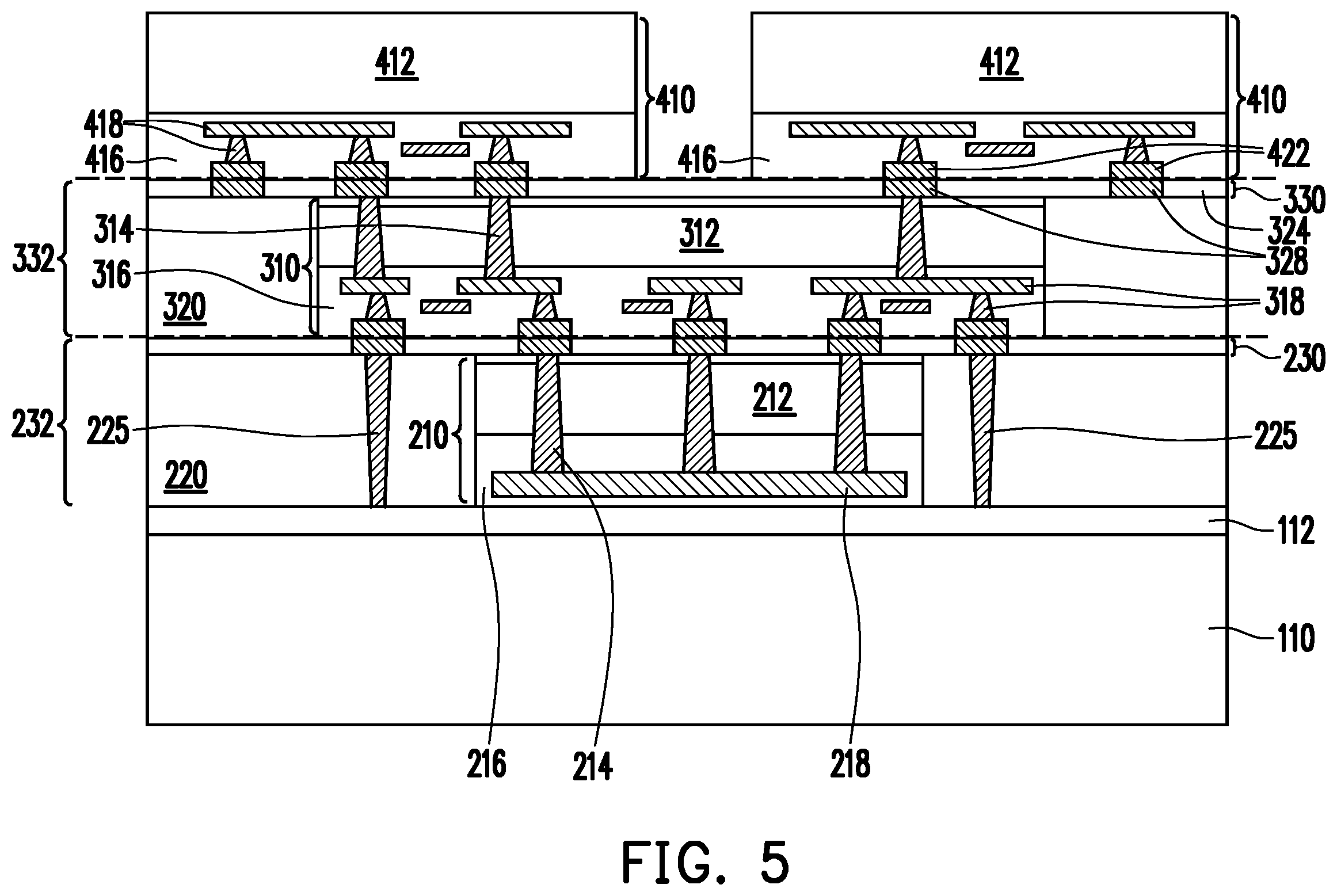 Patent US12610871 Figure 5 – Through-dielectric vias for direct connection and method forming same