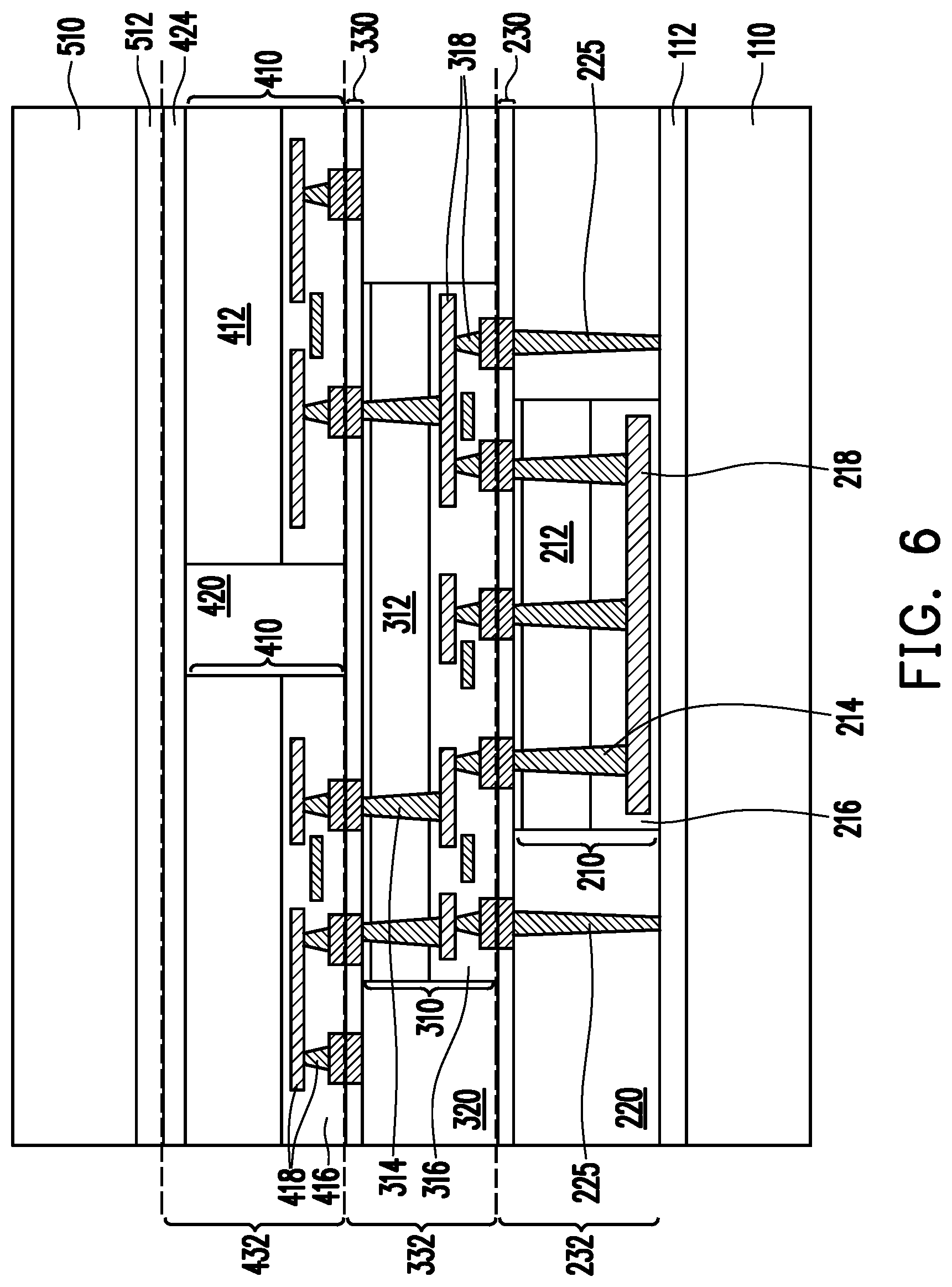 Patent US12610871 Figure 6 – Through-dielectric vias for direct connection and method forming same