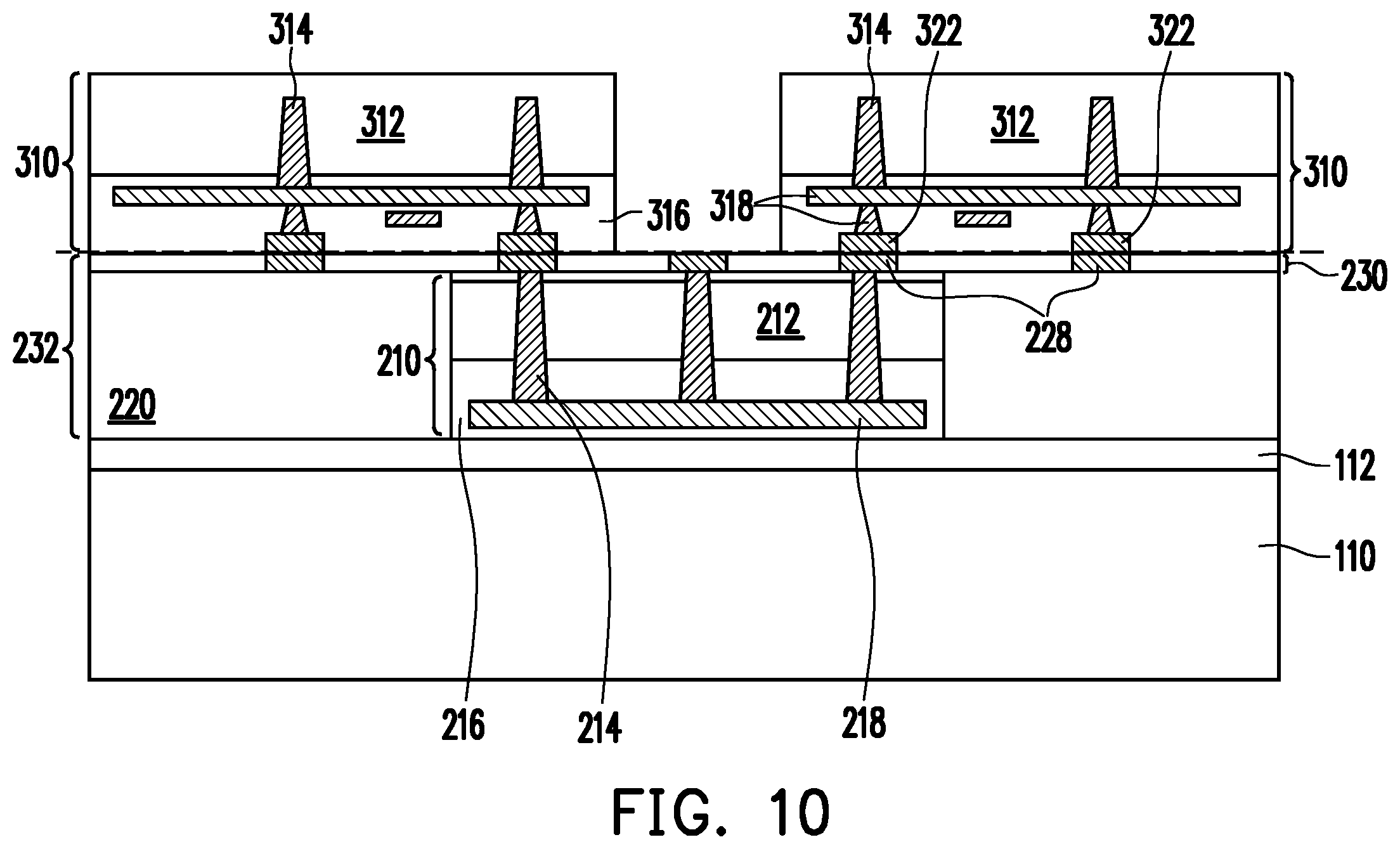 Patent US12610871 Figure 10 – Through-dielectric vias for direct connection and method forming same