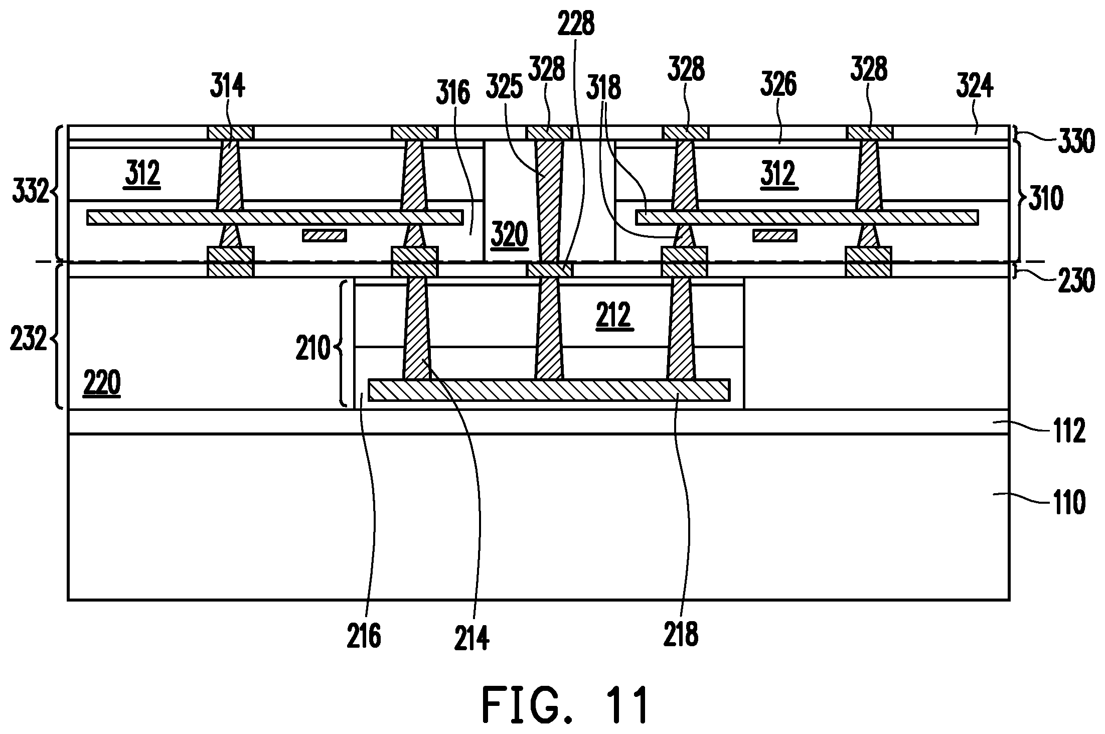Patent US12610871 Figure 11 – Through-dielectric vias for direct connection and method forming same
