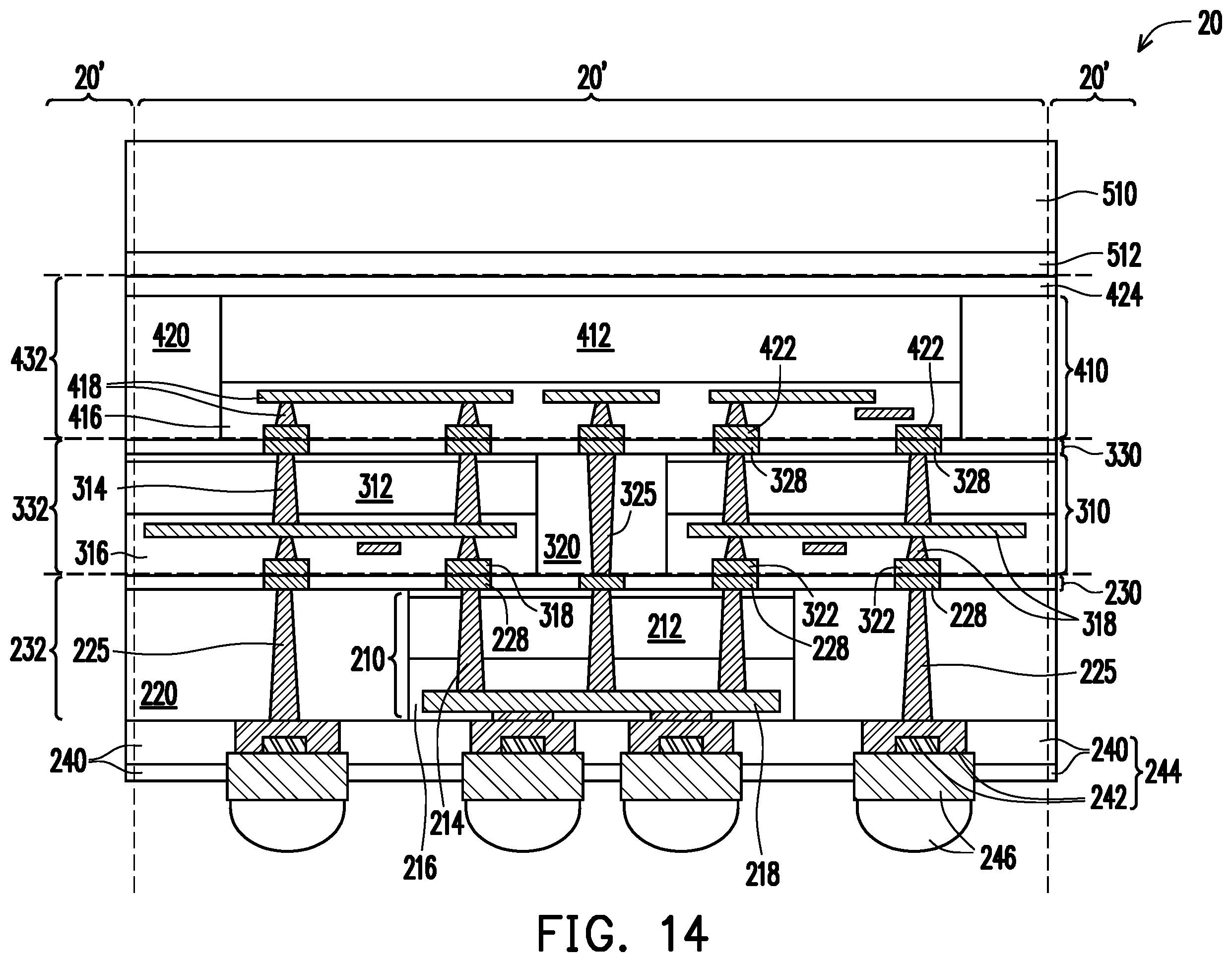 Patent US12610871 Figure 14 – Through-dielectric vias for direct connection and method forming same