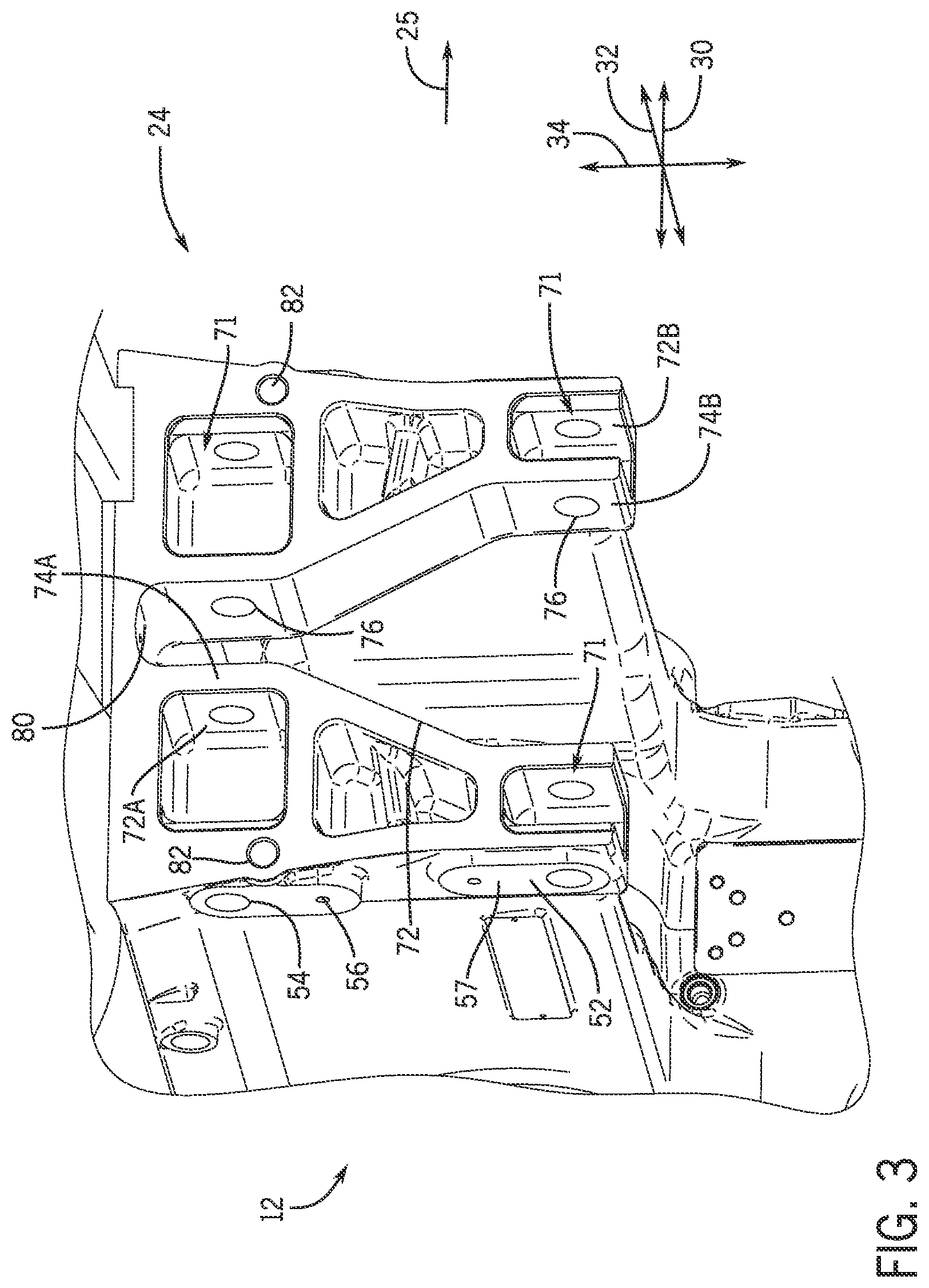 Patent US12610876 Figure 3 – Front attachment system using a common interface for different attachments