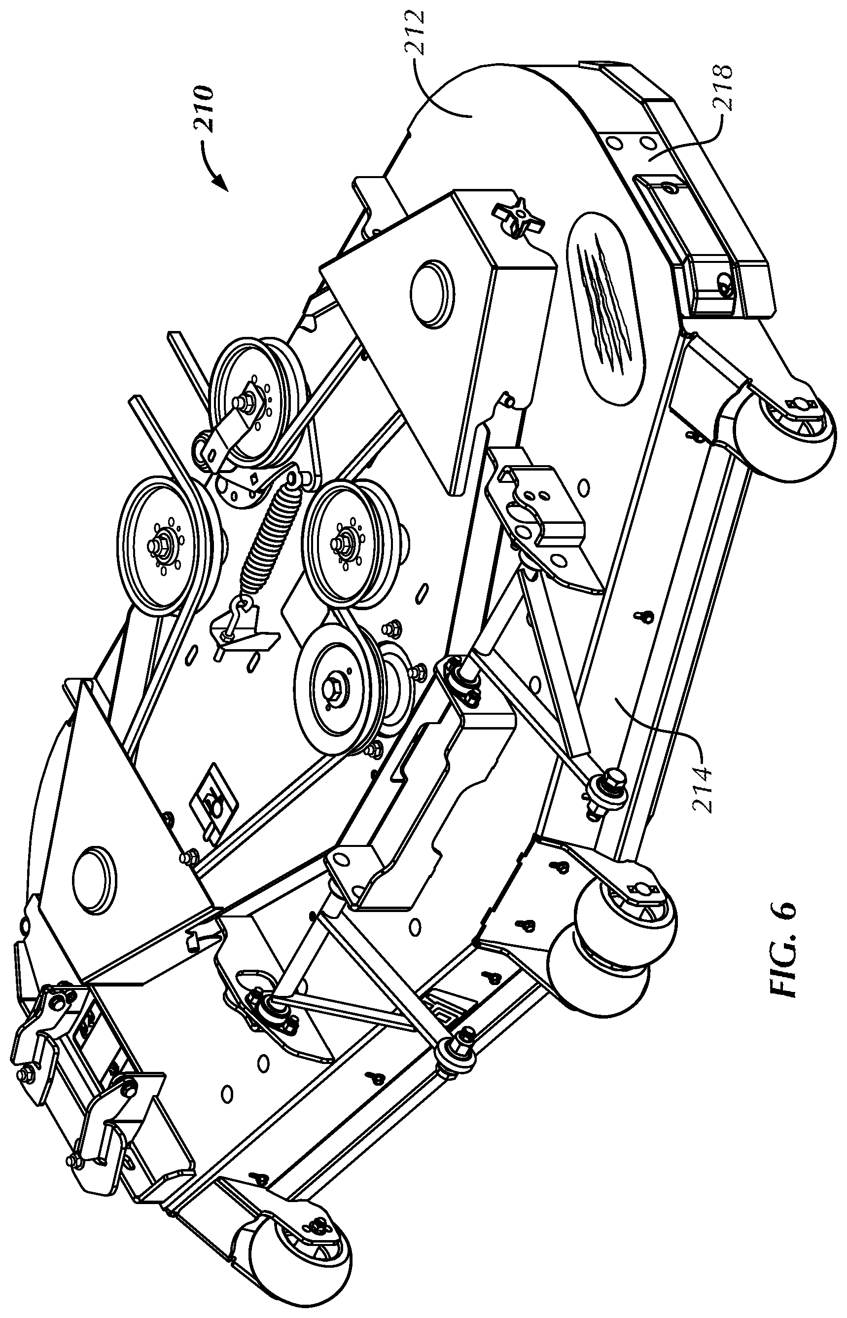 Patent US12610884 Figure 6 – Baffles for mower deck