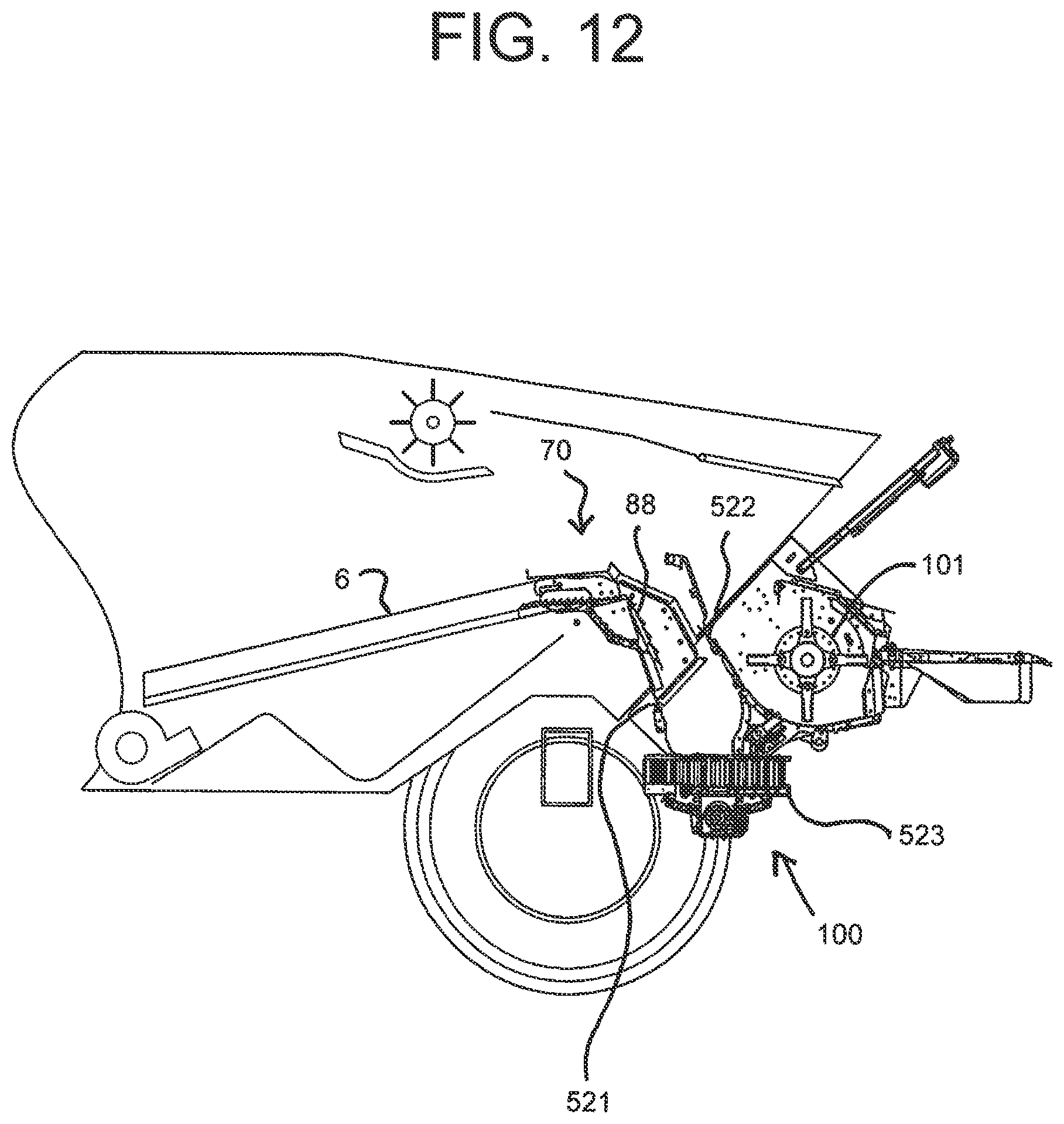 Patent US12610886 Figure 13 – Weed seed destruction on a combine harvester including transferring grain from the grain loss sensor to the destructor