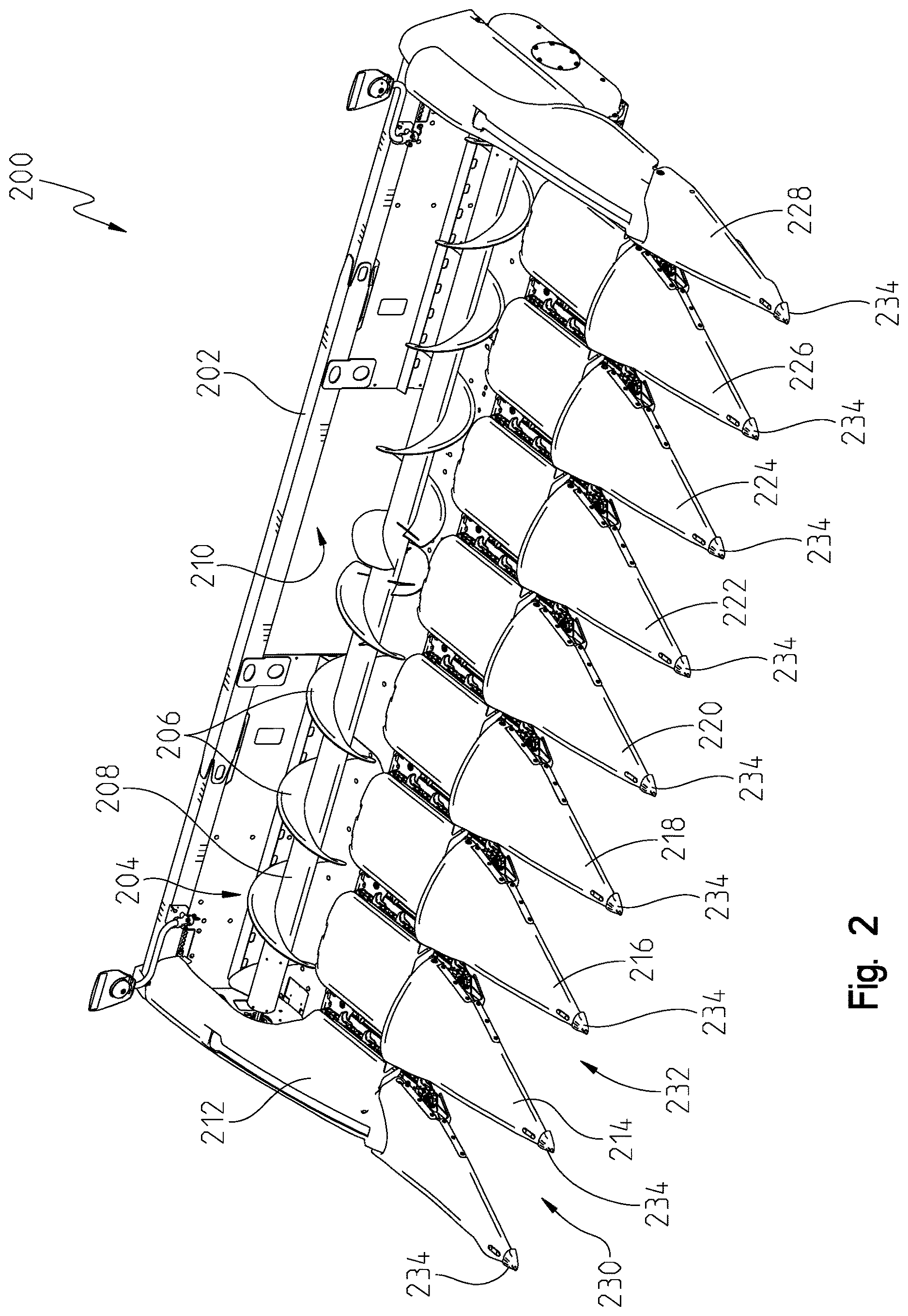 Patent US12610888 Figure 2 – Retractable crop divider of an agricultural header