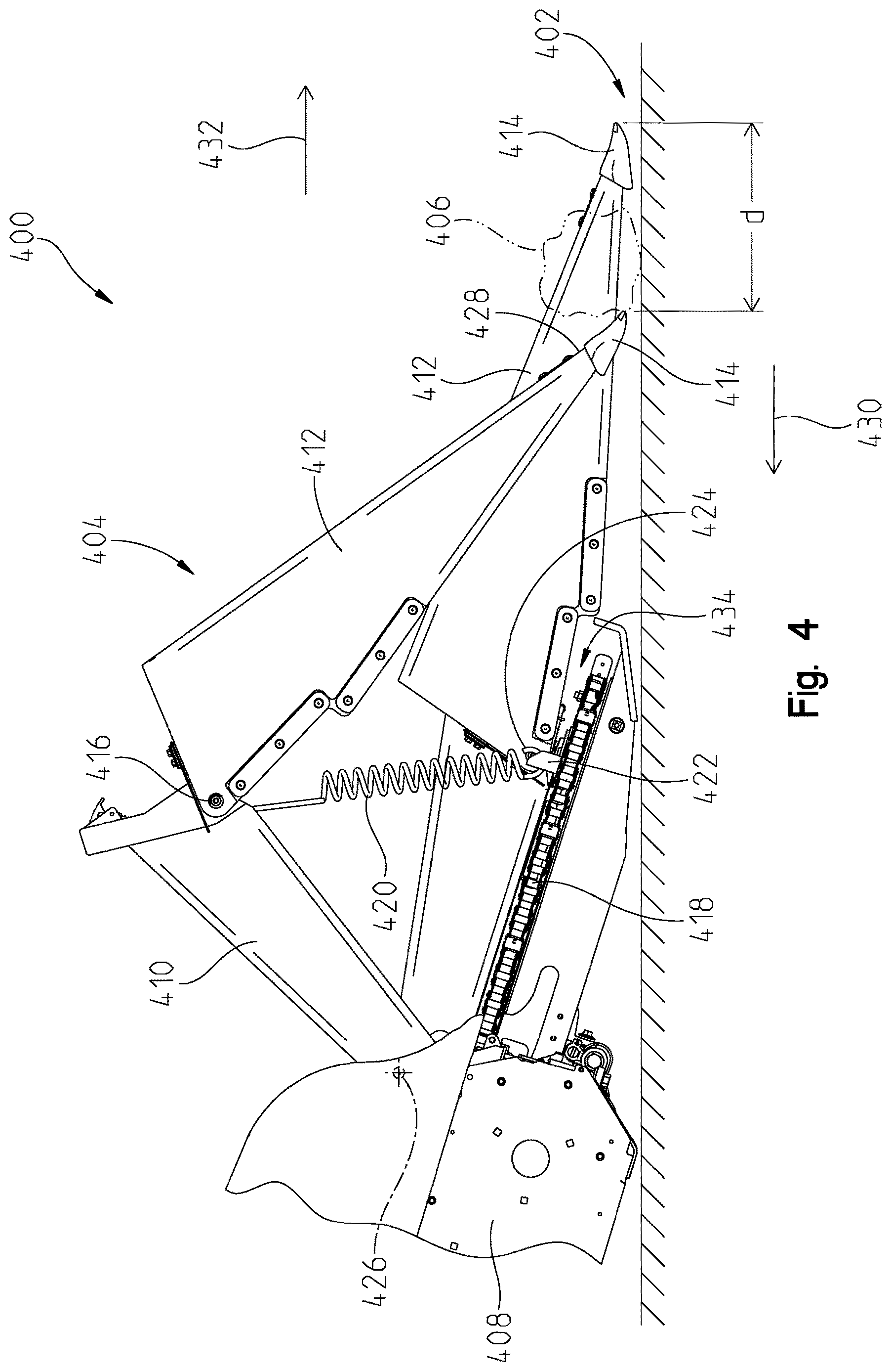 Patent US12610888 Figure 4 – Retractable crop divider of an agricultural header