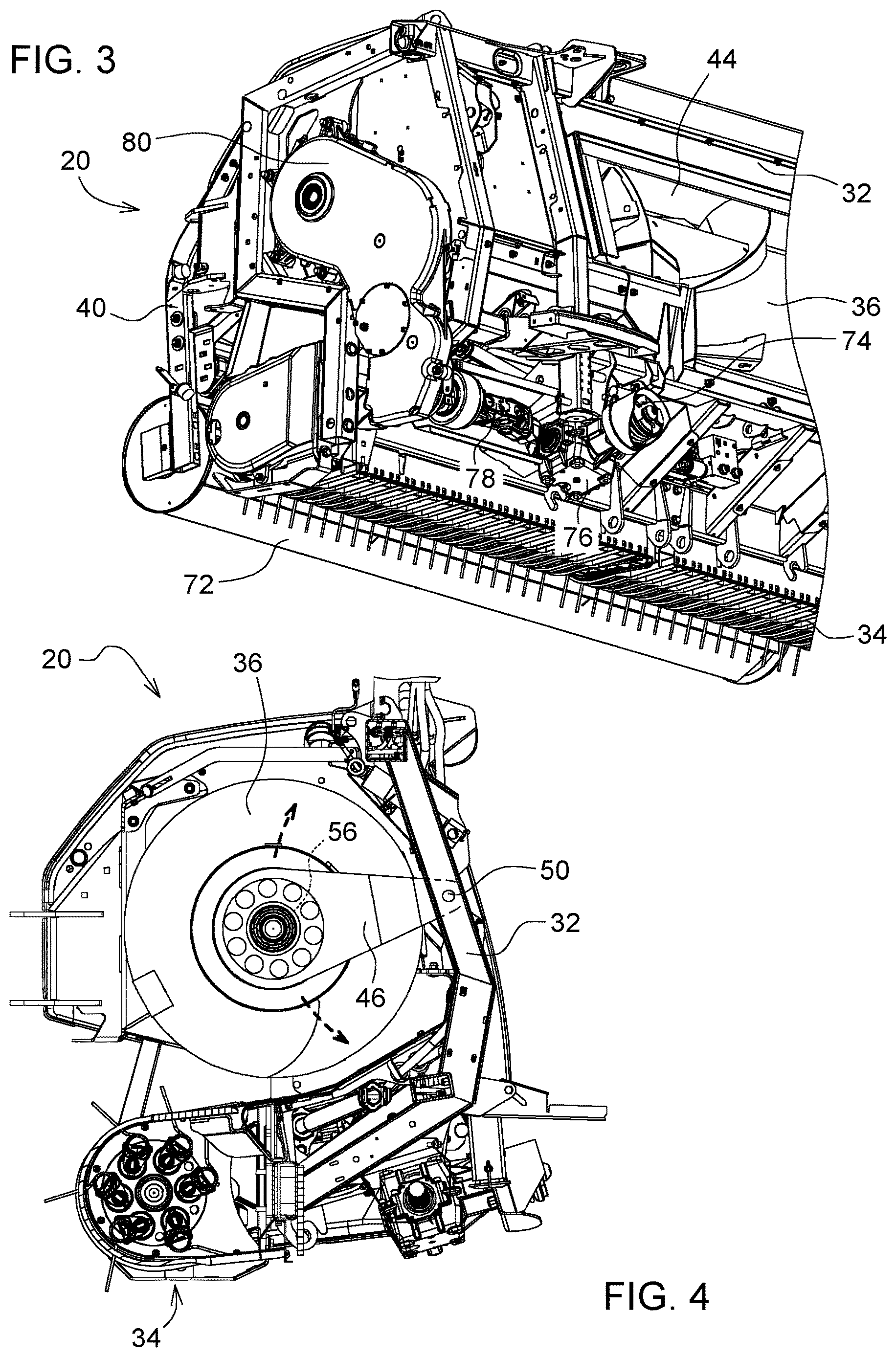 Patent US12610889 Figure 2 – Harvesting attachment with height-adjustable cross-feeding auger
