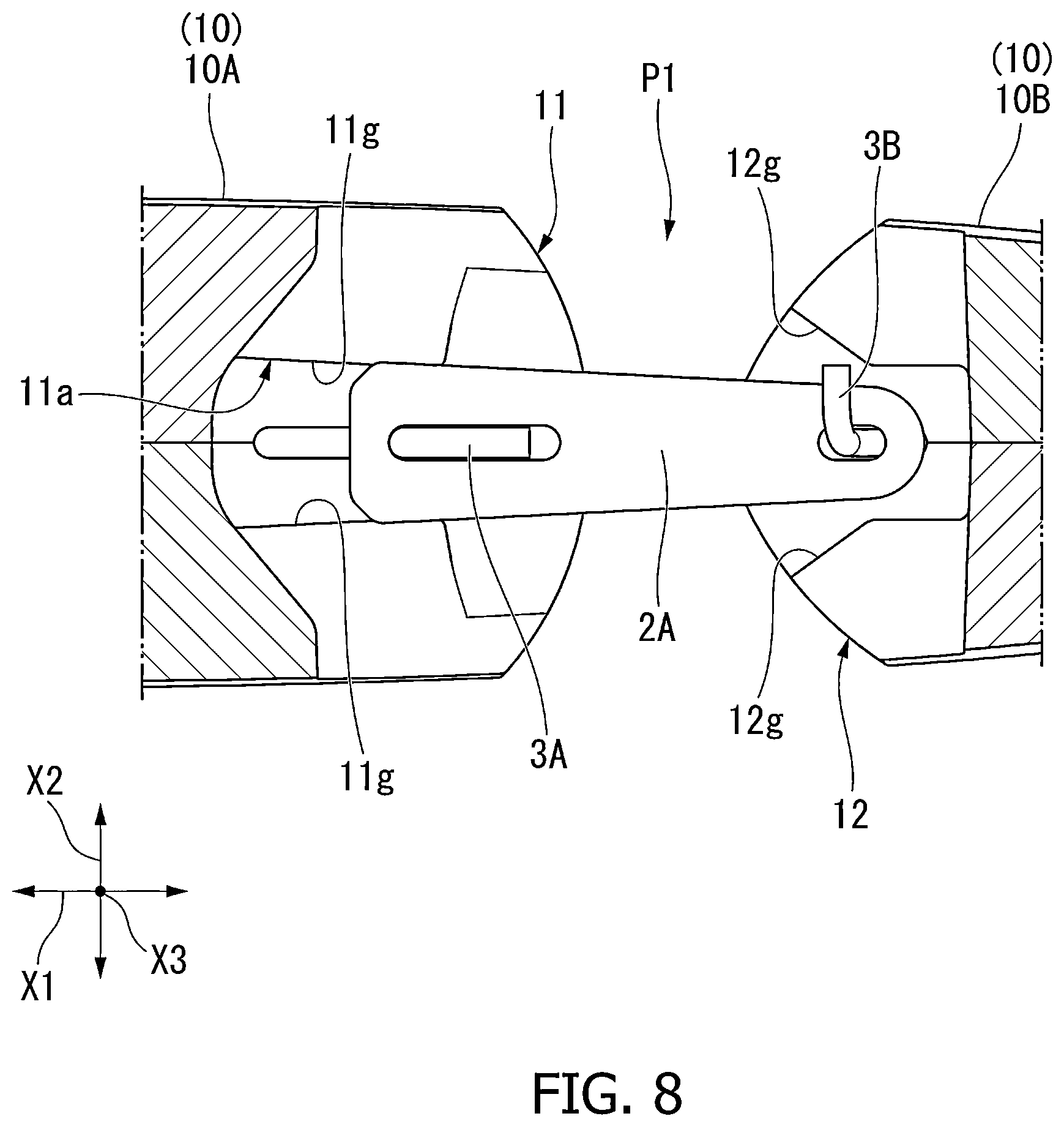 Patent US12610927 Figure 8 – Lure with lateral and front-rear guiding movement