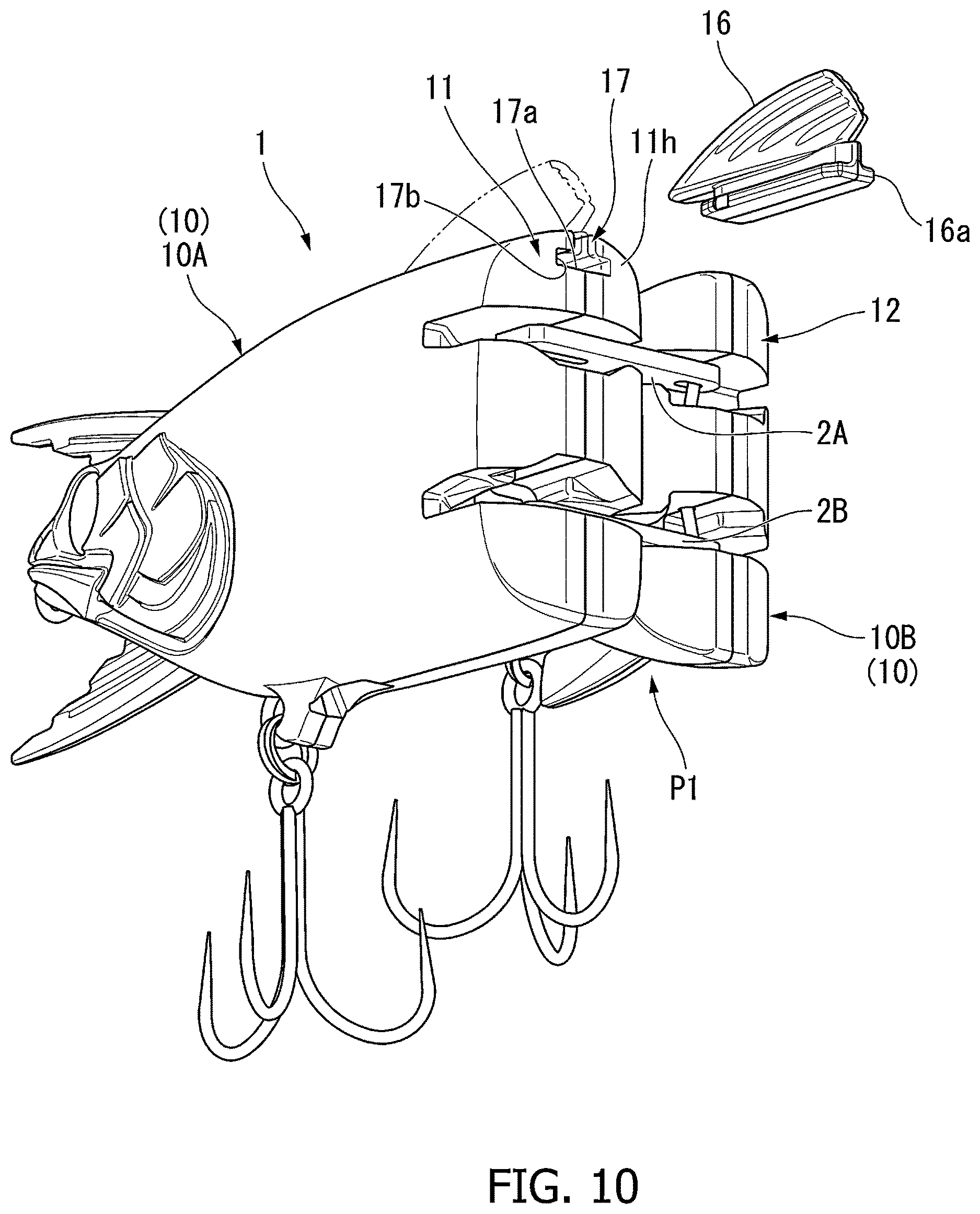 Patent US12610927 Figure 10 – Lure with lateral and front-rear guiding movement