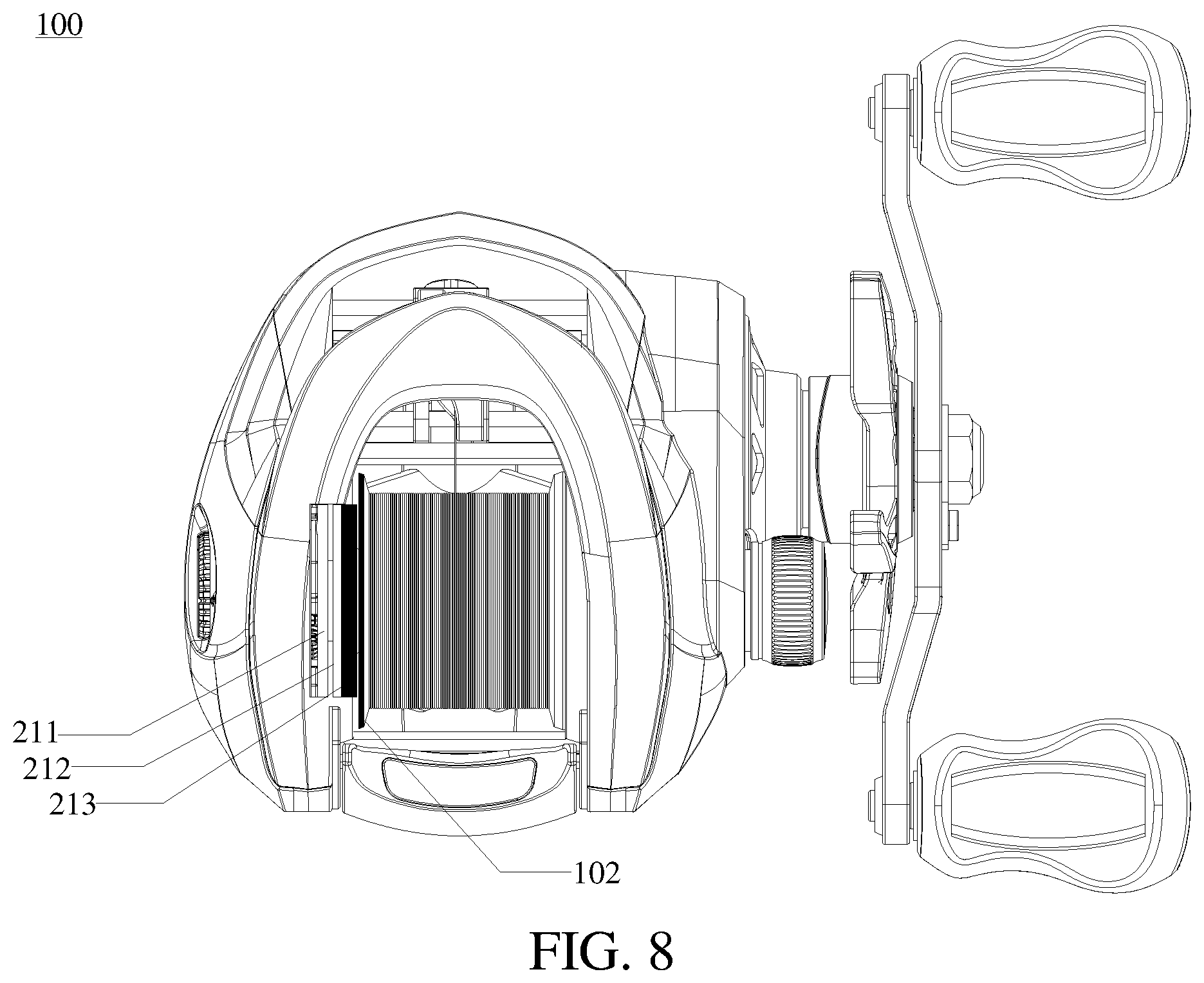Patent US12610929 Figure 8 – Brake mechanism, bait casting reel, and fishing tackle