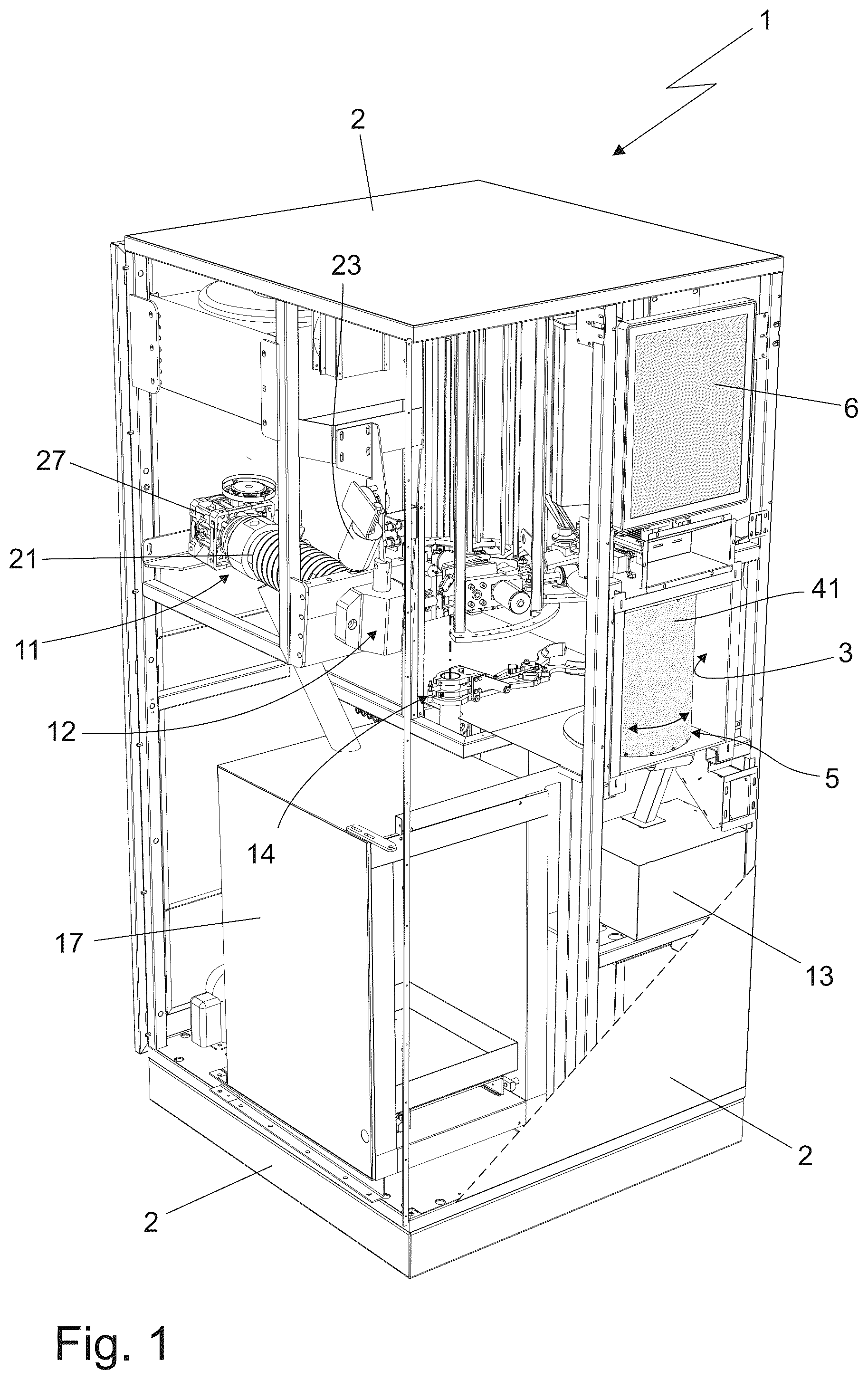 Patent US12610967 Figure 1 – Vending machine for ice-cream and the like and operating method thereof