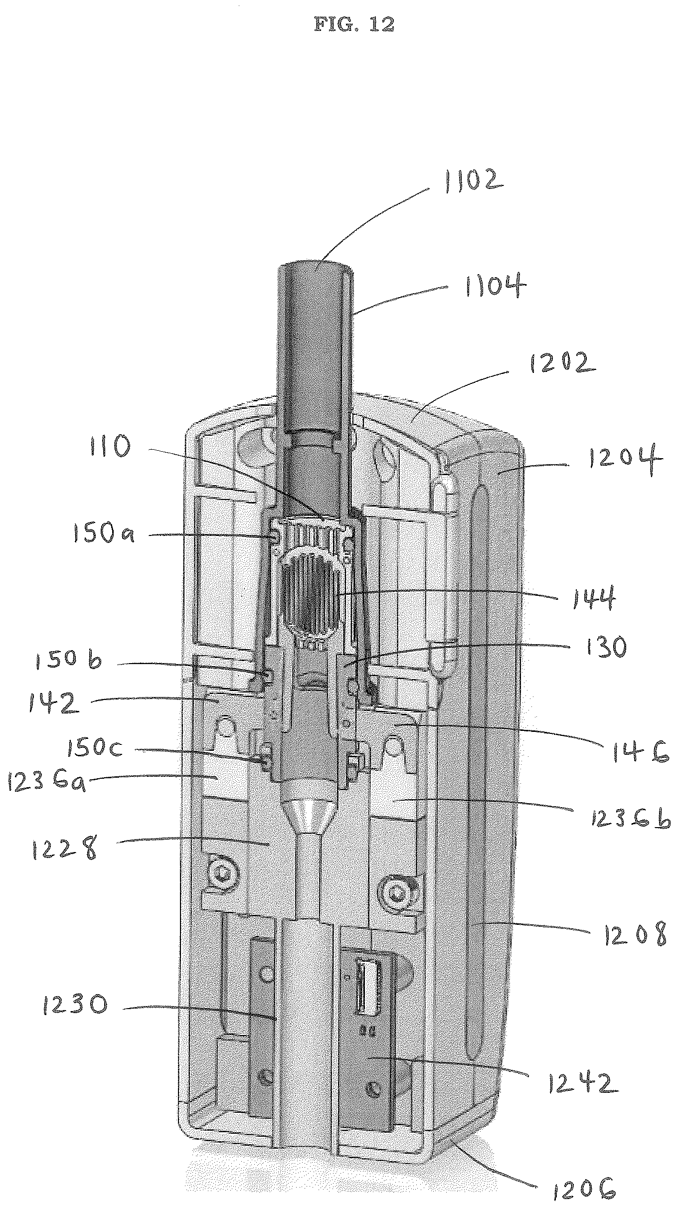Patent US12610981 Figure 12 – Capsules including embedded heaters and heat-not-burn (HNB) aerosol-generating devices