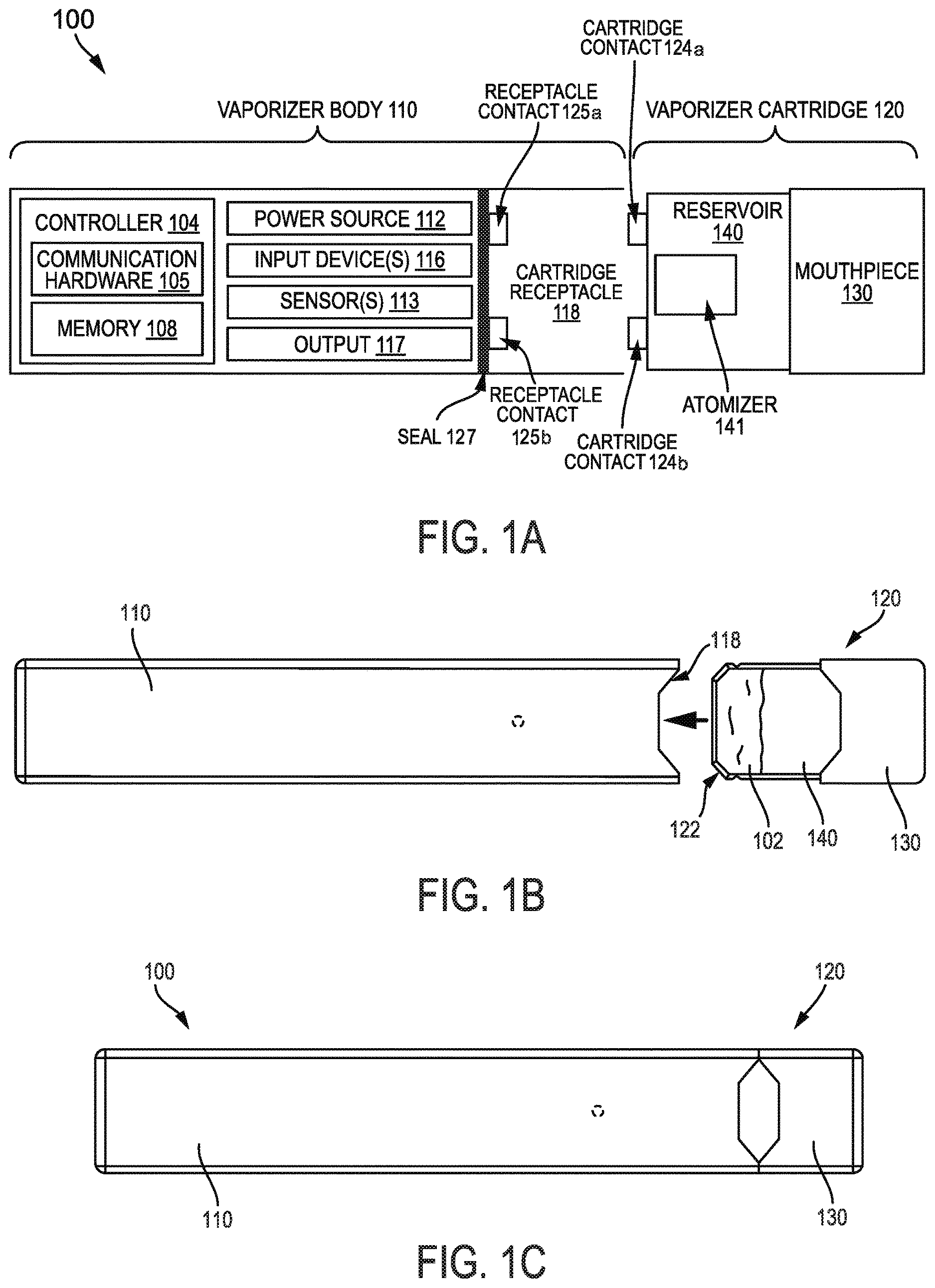 Patent US12610987 Figure 1 – Cartridges for vaporizer devices
