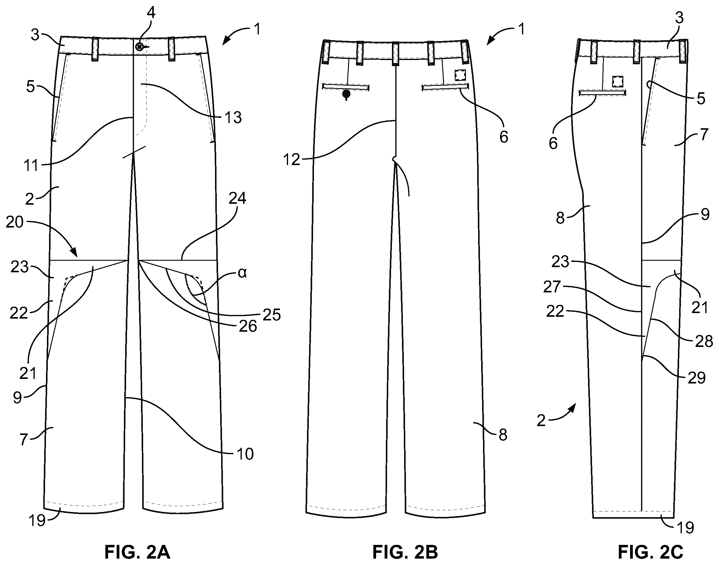 Patent US12610992 Figure 2 – Pants configured for enhancing worker mobility
