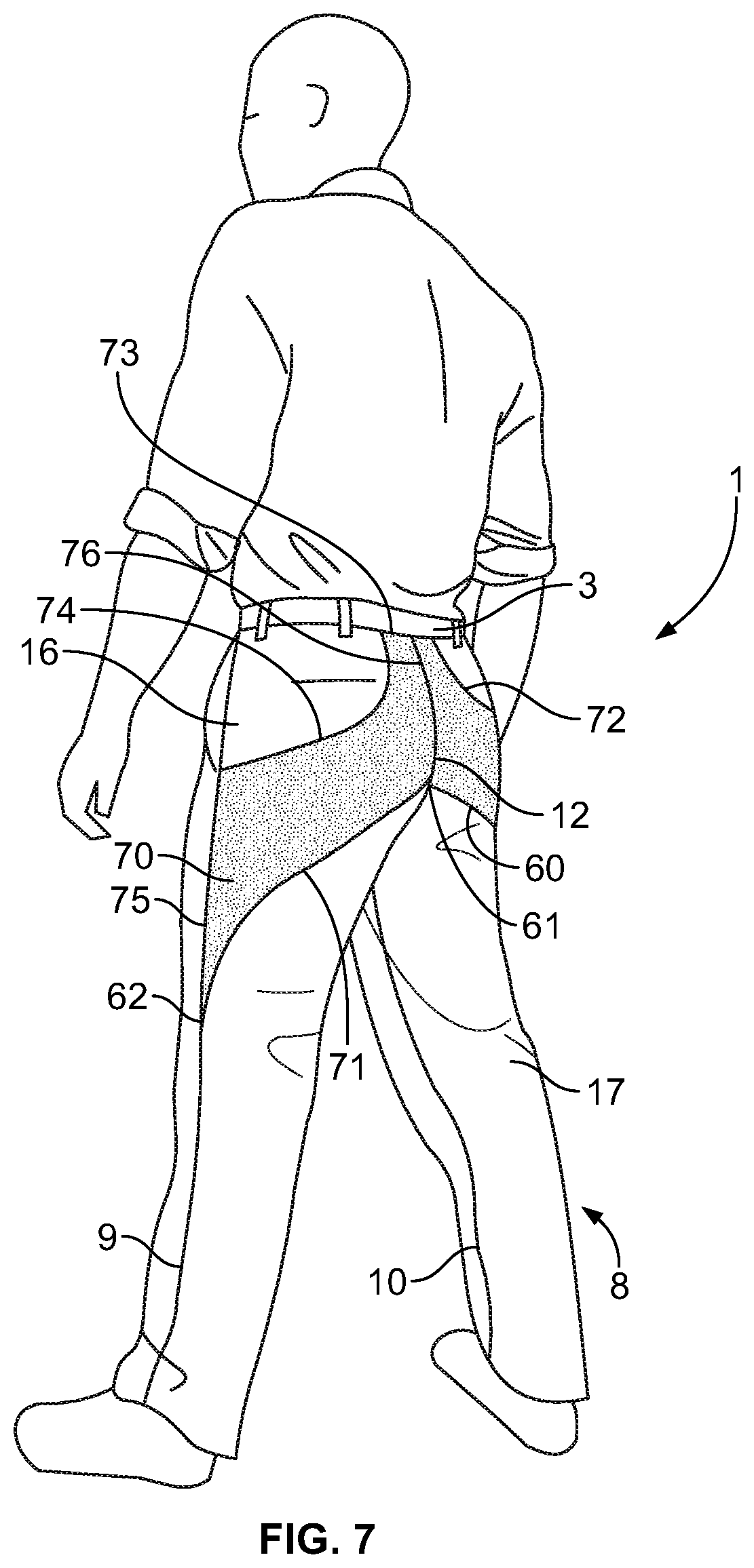 Patent US12610992 Figure 7 – Pants configured for enhancing worker mobility