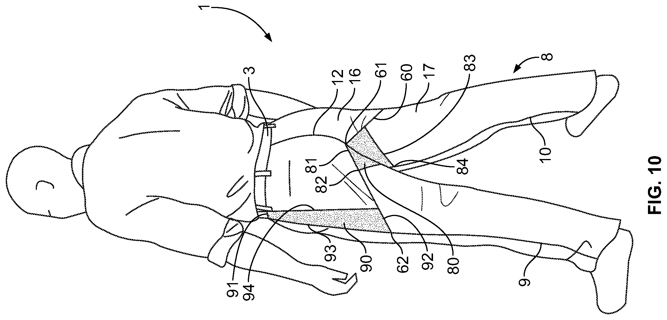 Patent US12610992 Figure 10 – Pants configured for enhancing worker mobility