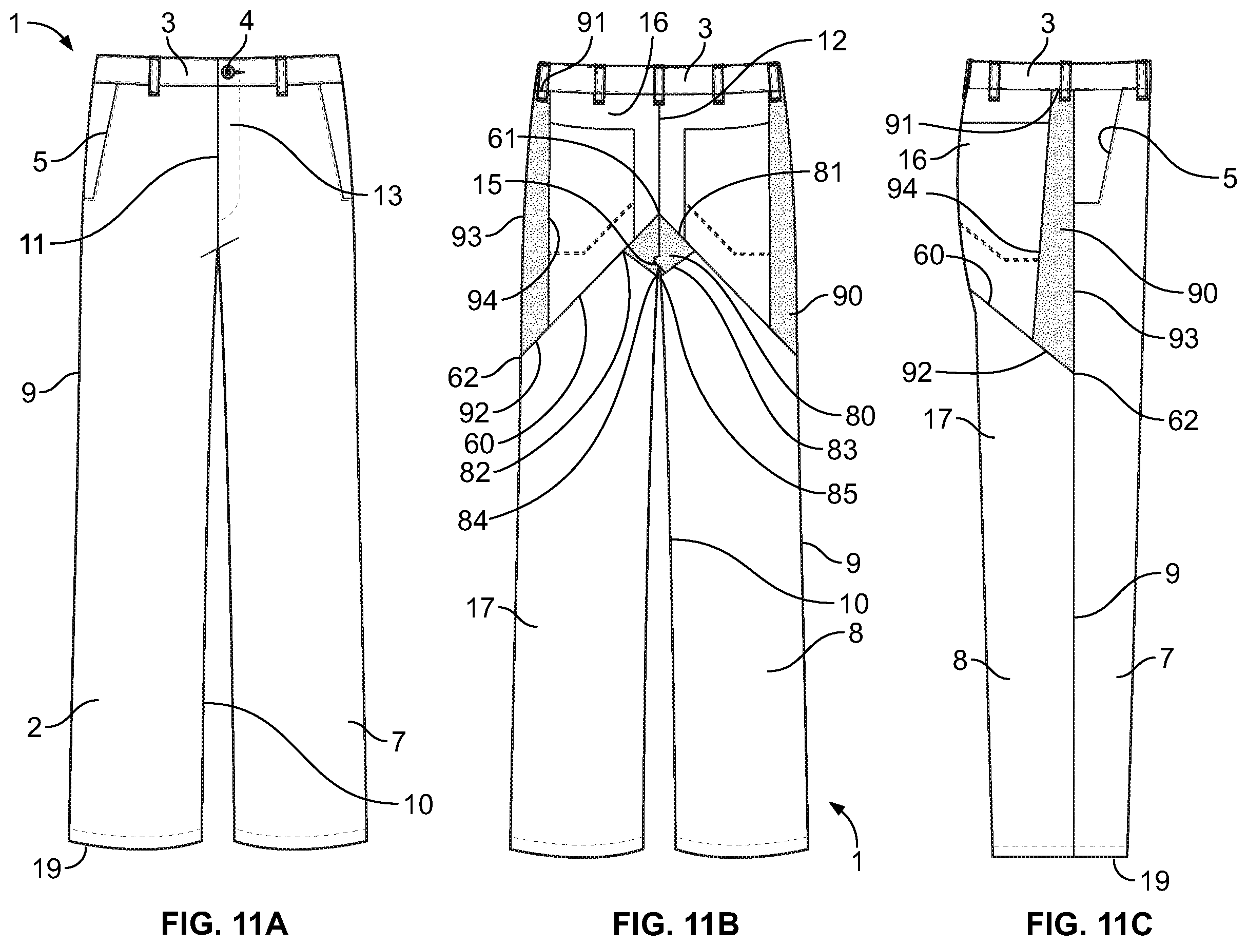 Patent US12610992 Figure 11 – Pants configured for enhancing worker mobility