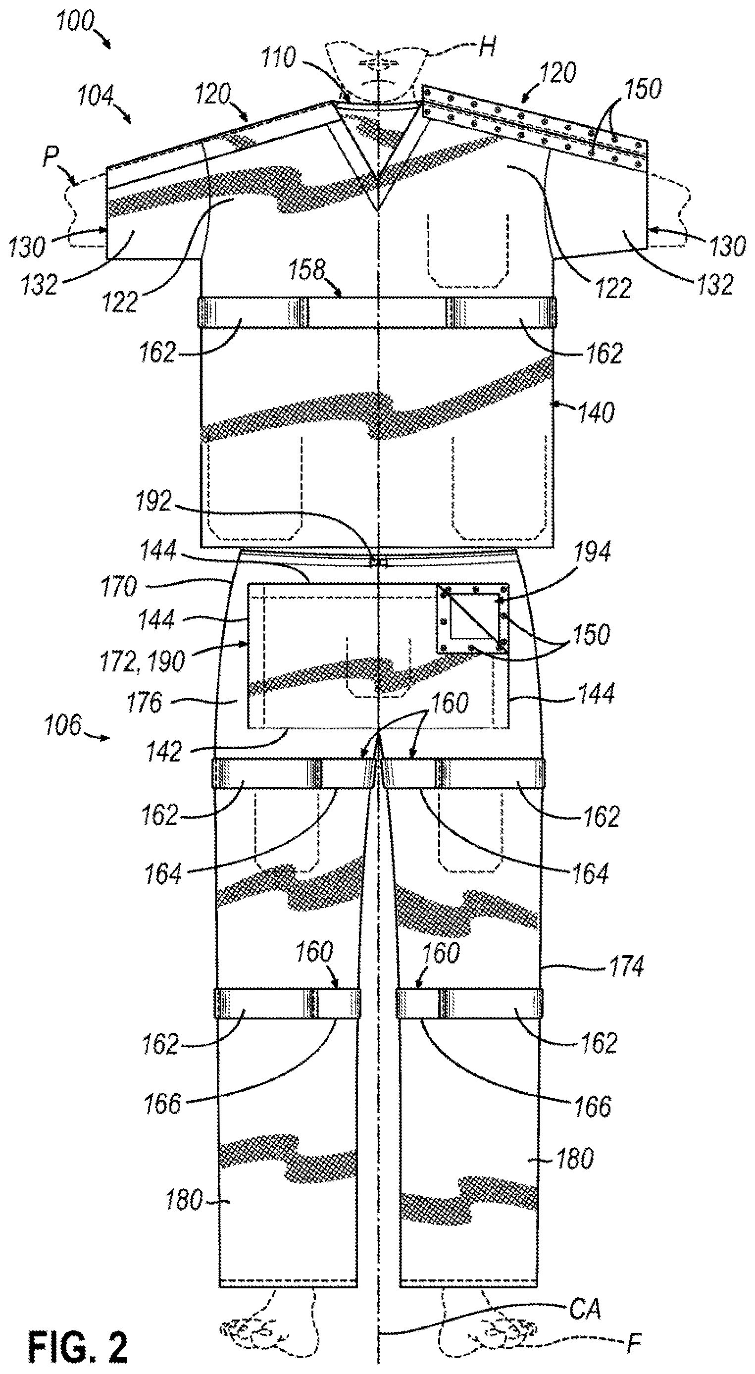 Patent US12610993 Figure 2 – Patient clothing system with integrated lifting features