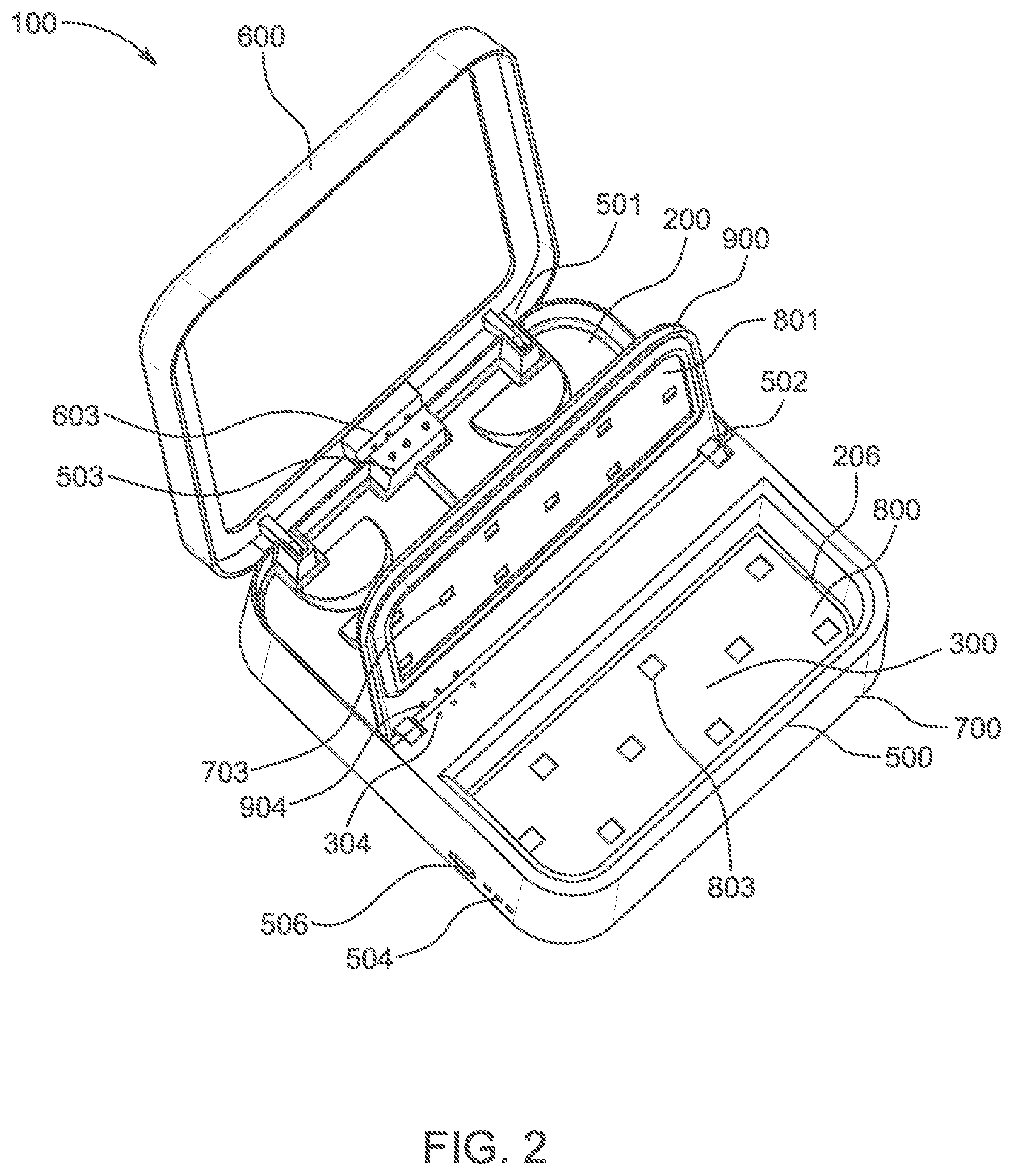 Patent US12610996 Figure 2 – Combination storage and sterilization device for faux eyelashes