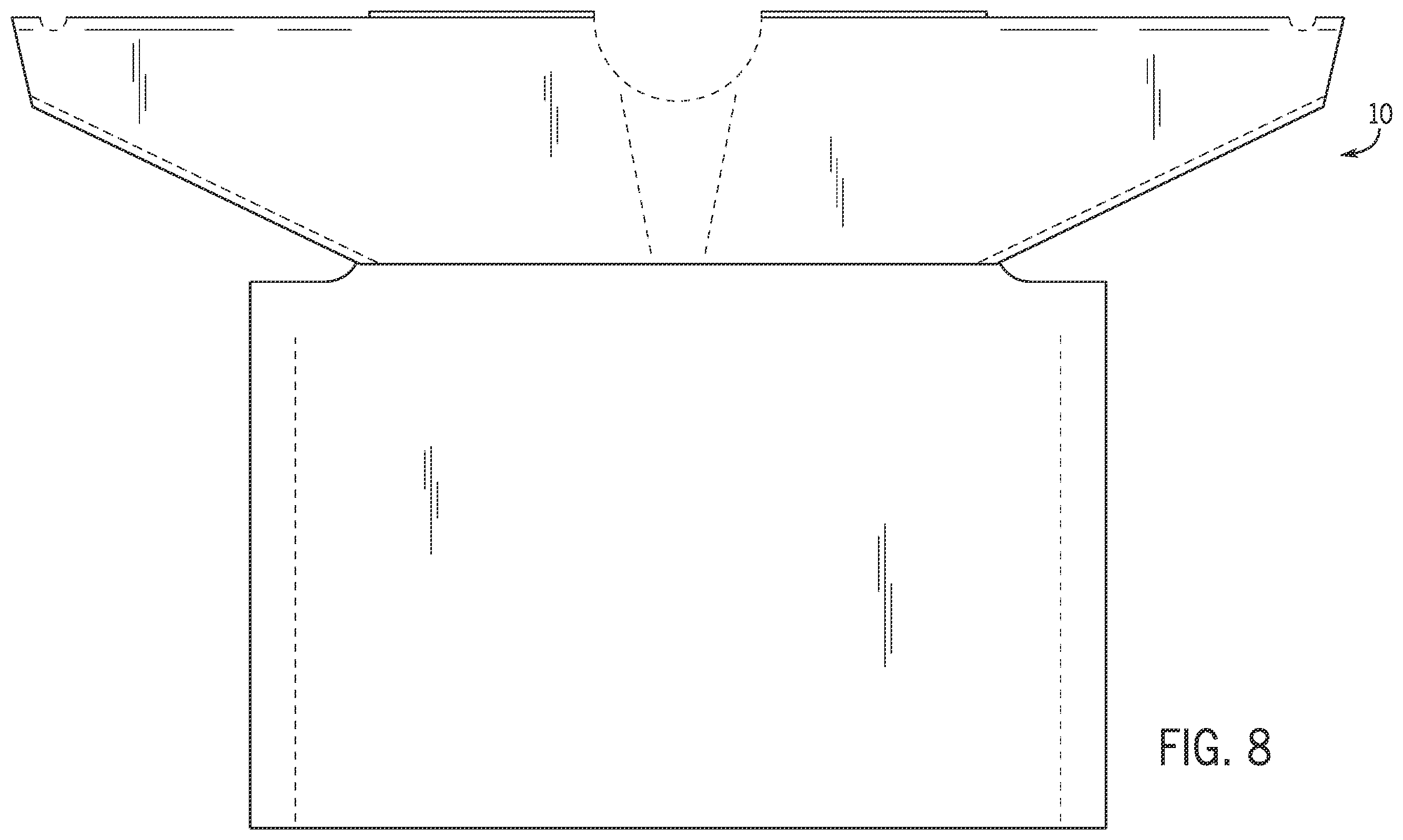 Patent US12610997 Figure 8 – Apparatus and method of manufacturing multi-piece closed-back isolation garments