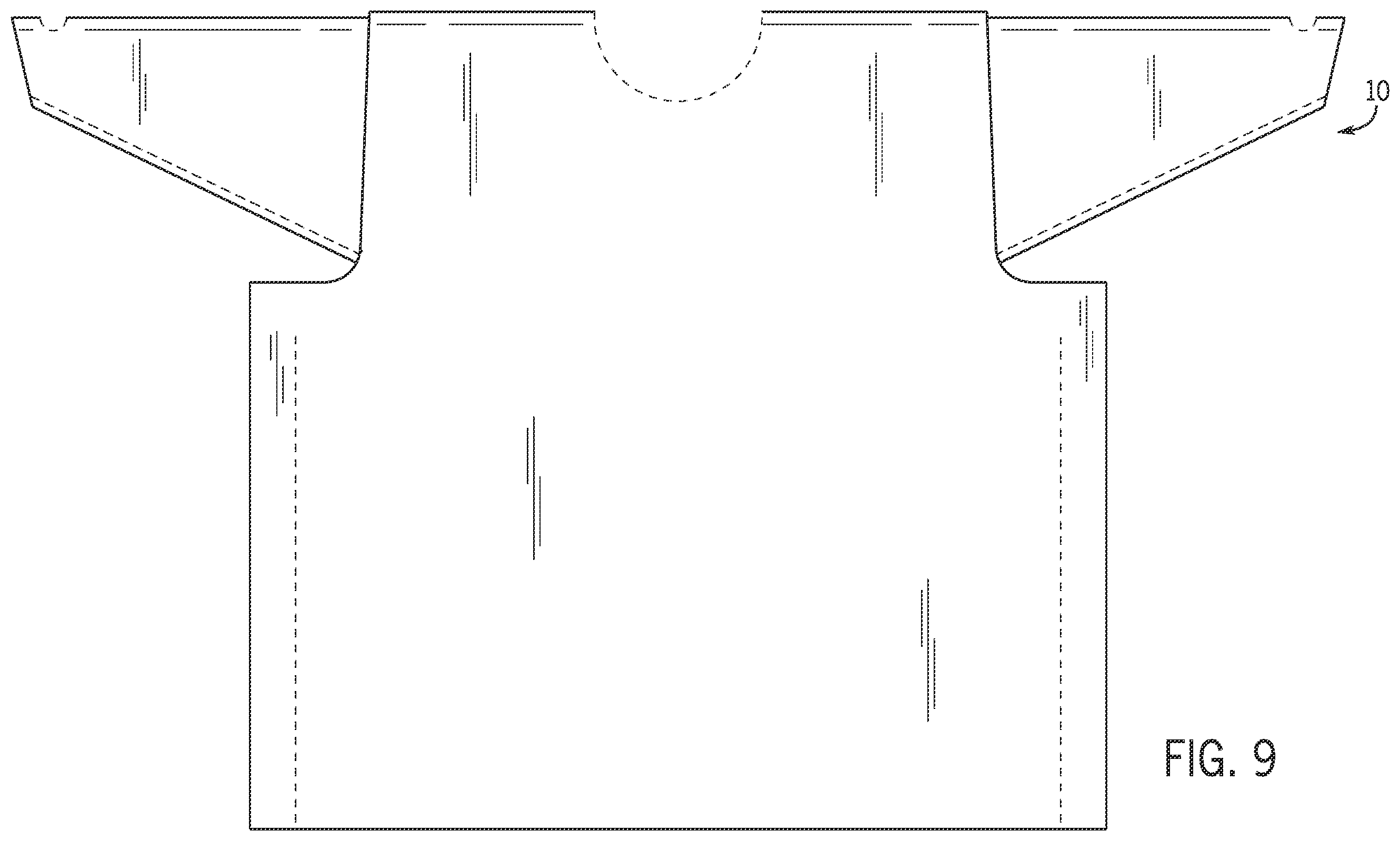 Patent US12610997 Figure 9 – Apparatus and method of manufacturing multi-piece closed-back isolation garments