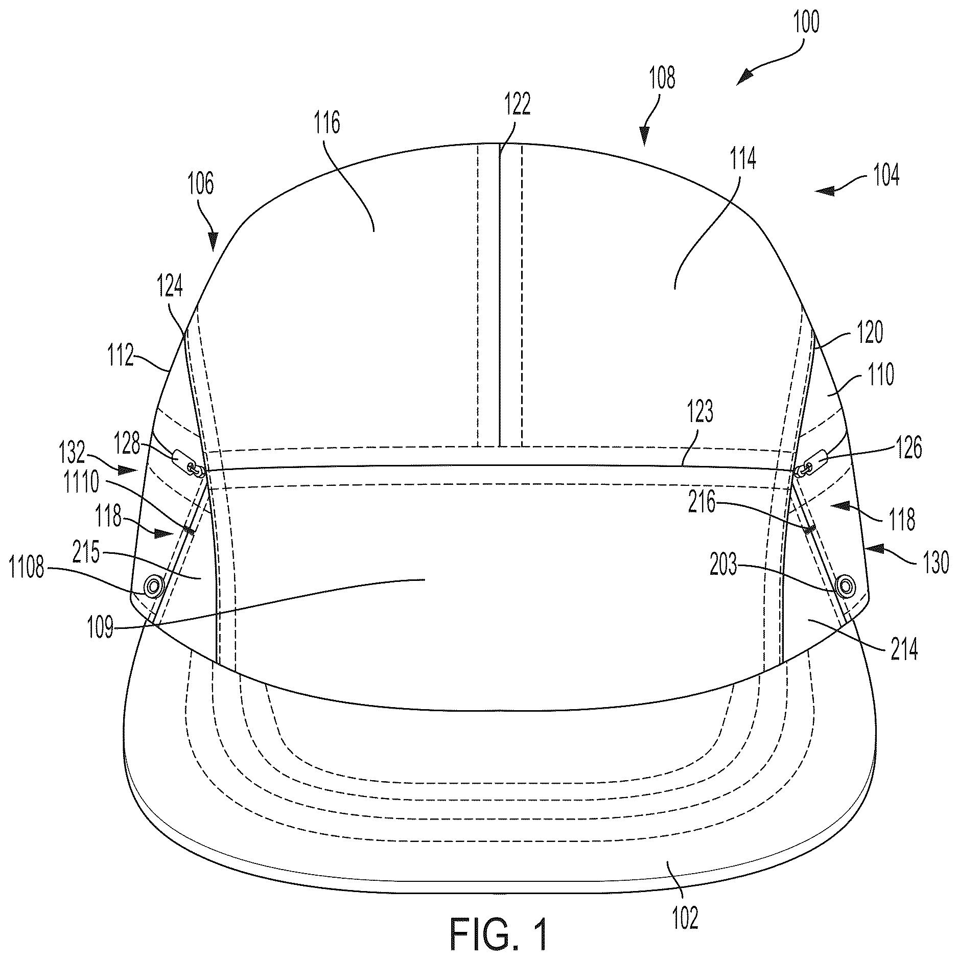Patent US12610999 Figure 1 – Headwear with two-part deployable cape