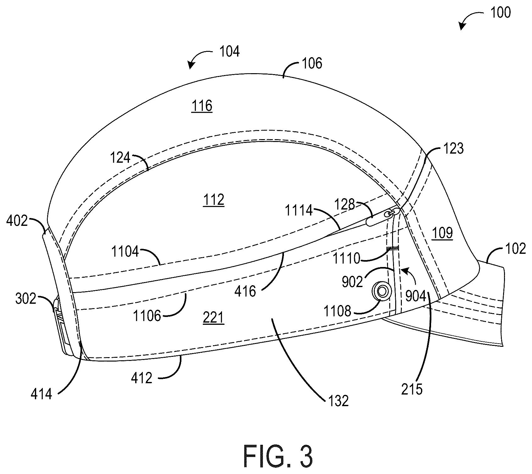 Patent US12610999 Figure 3 – Headwear with two-part deployable cape