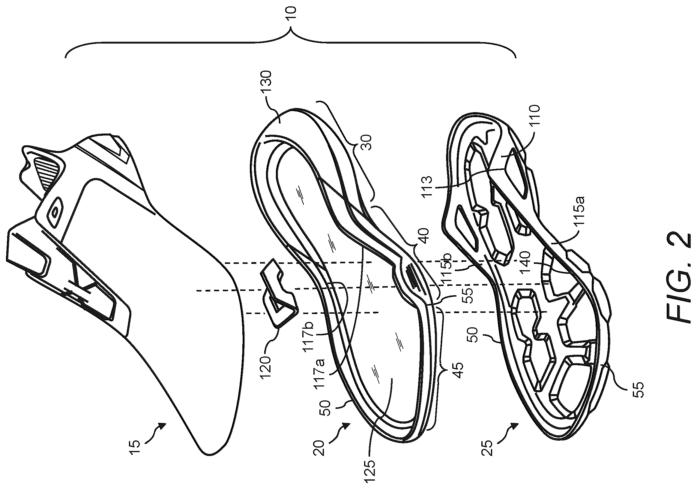 Patent US12611004 Figure 2 – Article of footwear with midsole having varying hardness