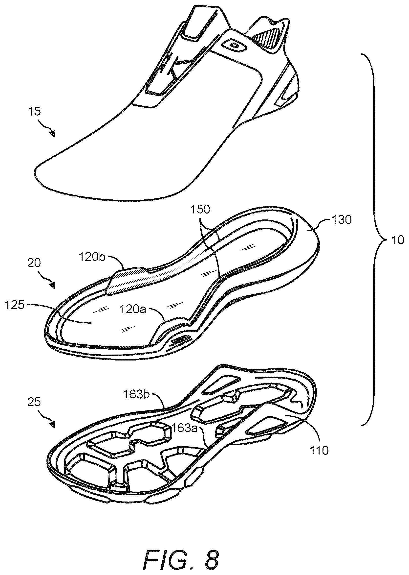 Patent US12611004 Figure 8 – Article of footwear with midsole having varying hardness