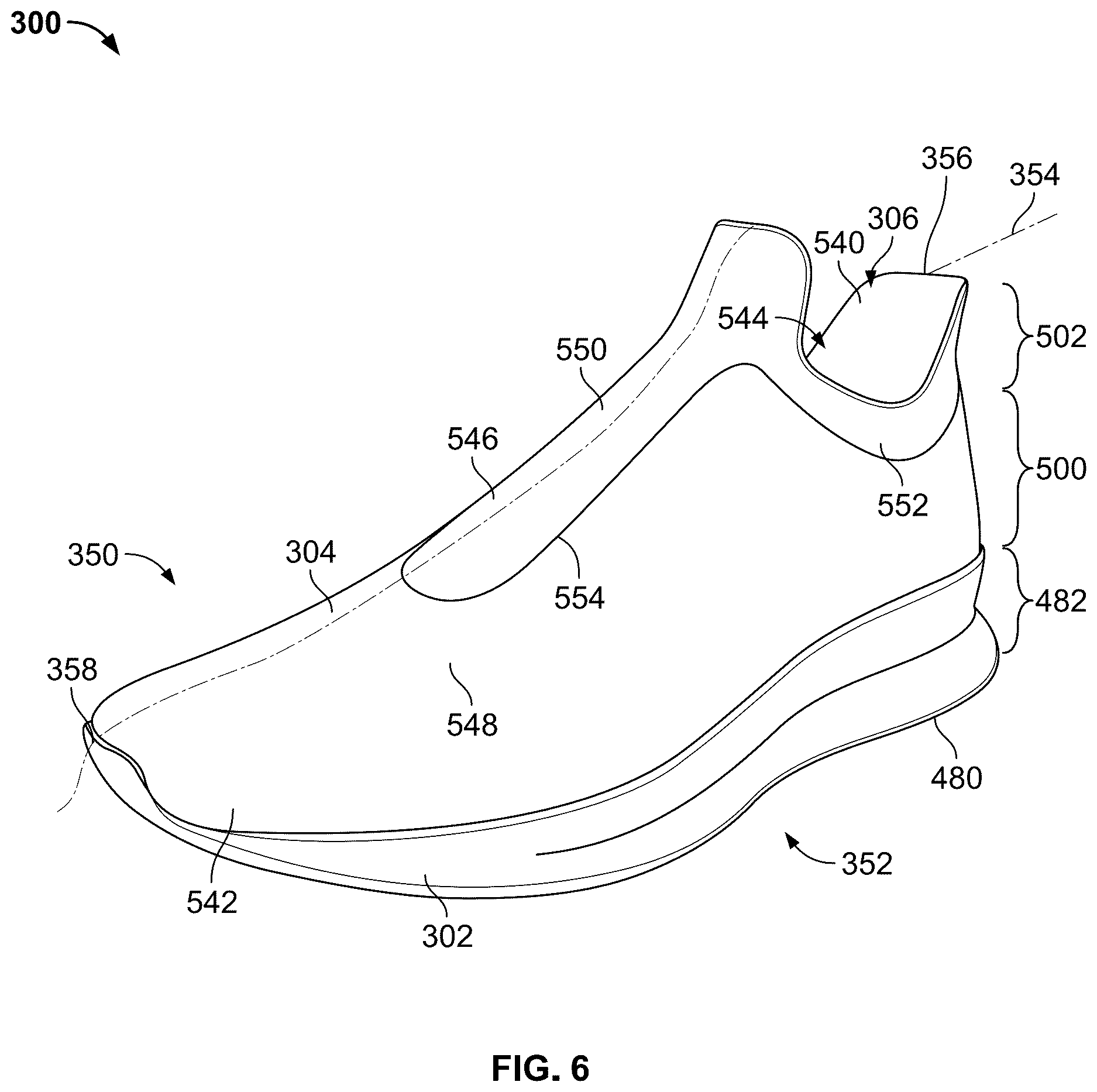 Patent US12611007 Figure 6 – Article of footwear having a degradable component