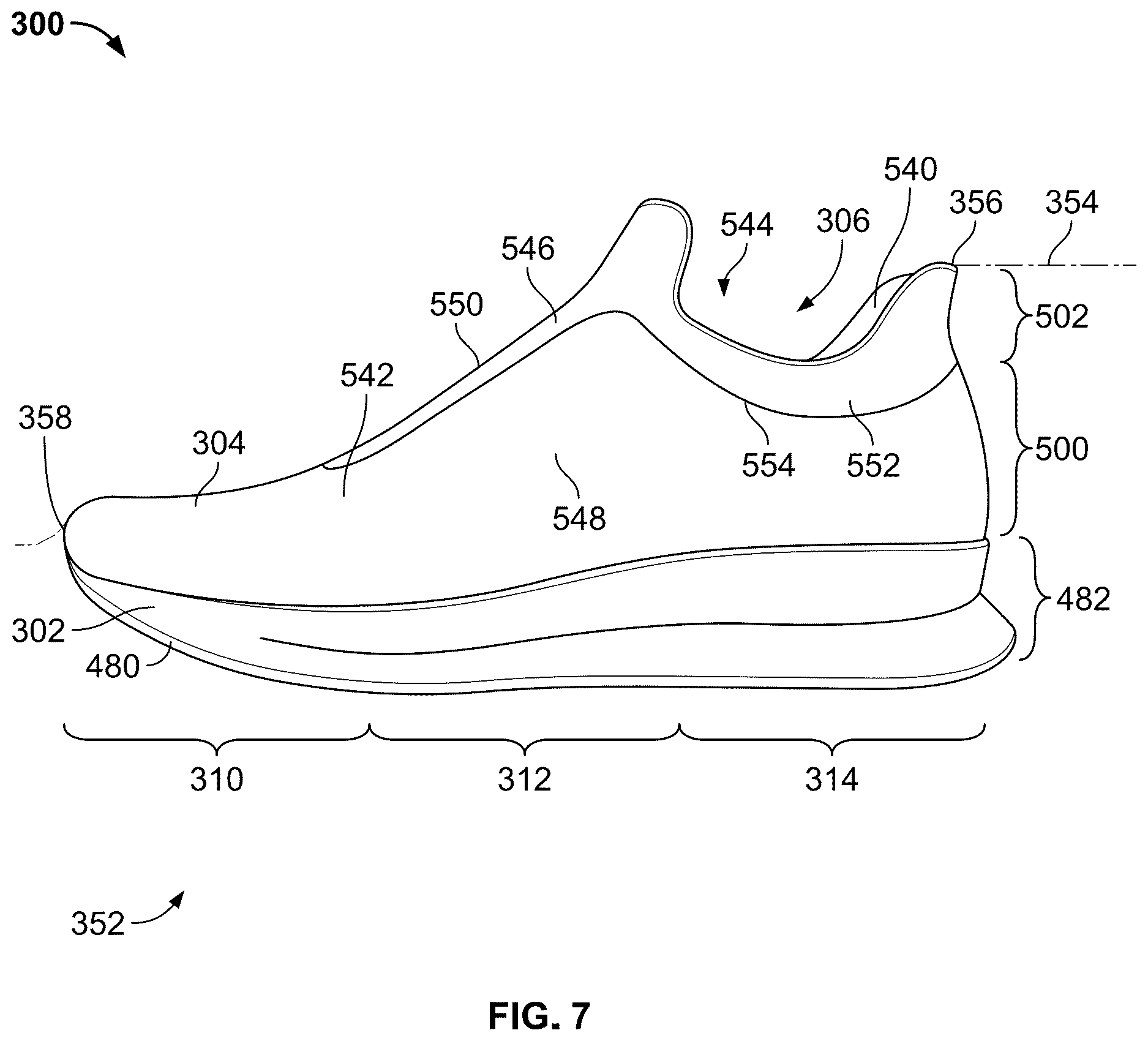 Patent US12611007 Figure 7 – Article of footwear having a degradable component