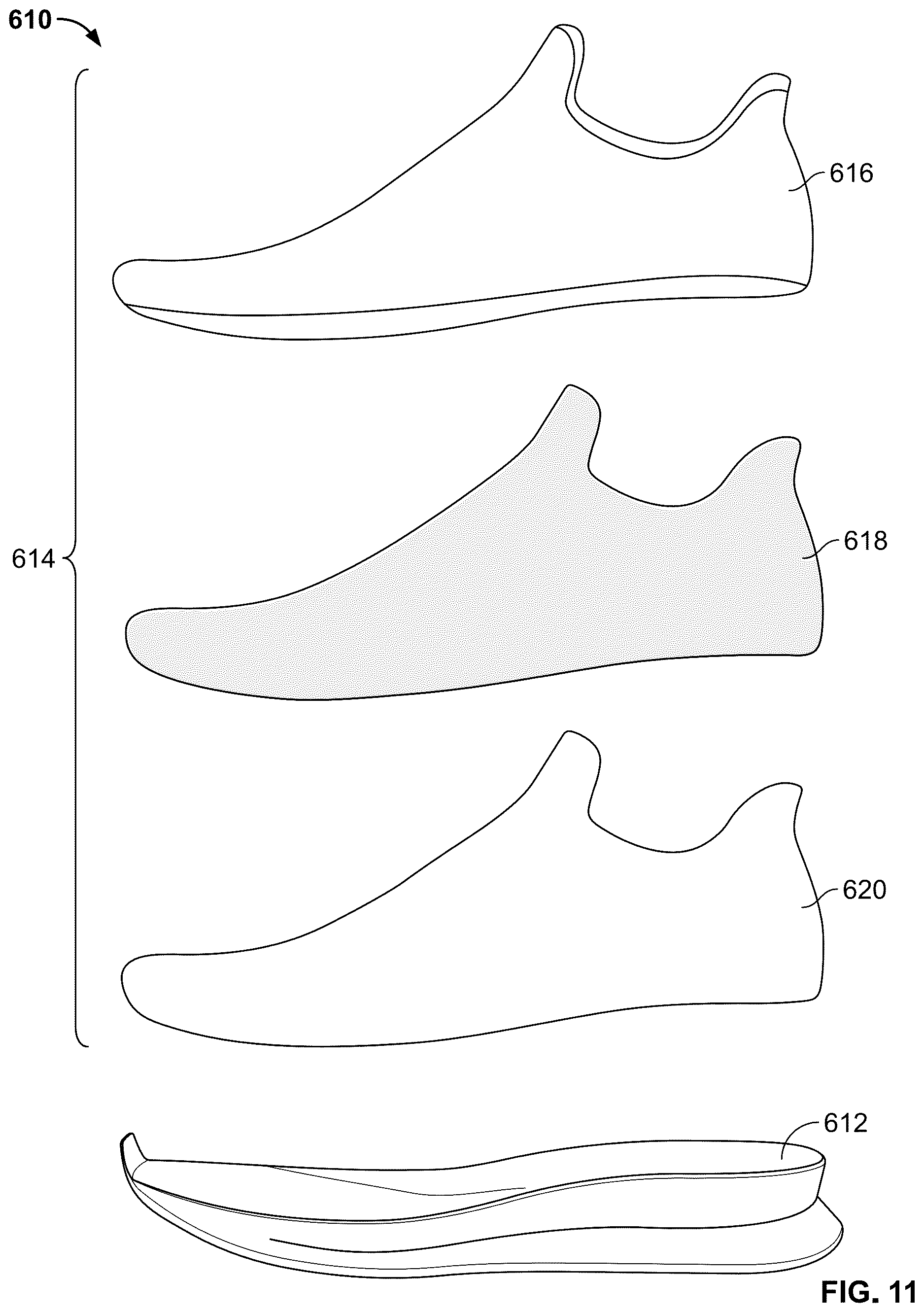 Patent US12611007 Figure 11 – Article of footwear having a degradable component