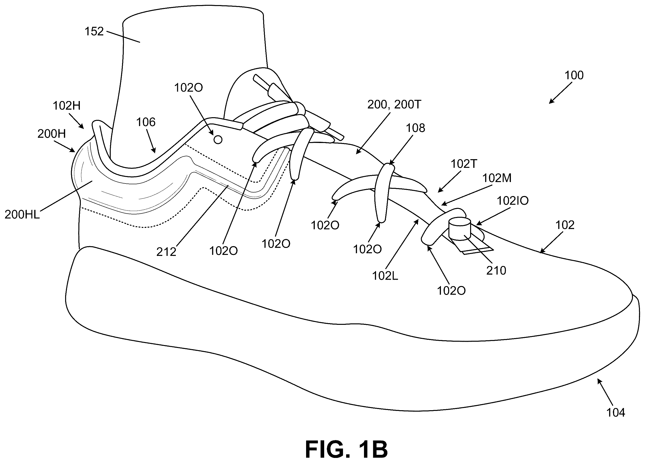 Patent US12611009 Figure 2 – Bladders, footwear uppers including bladders, and articles of footwear including bladders in the upper