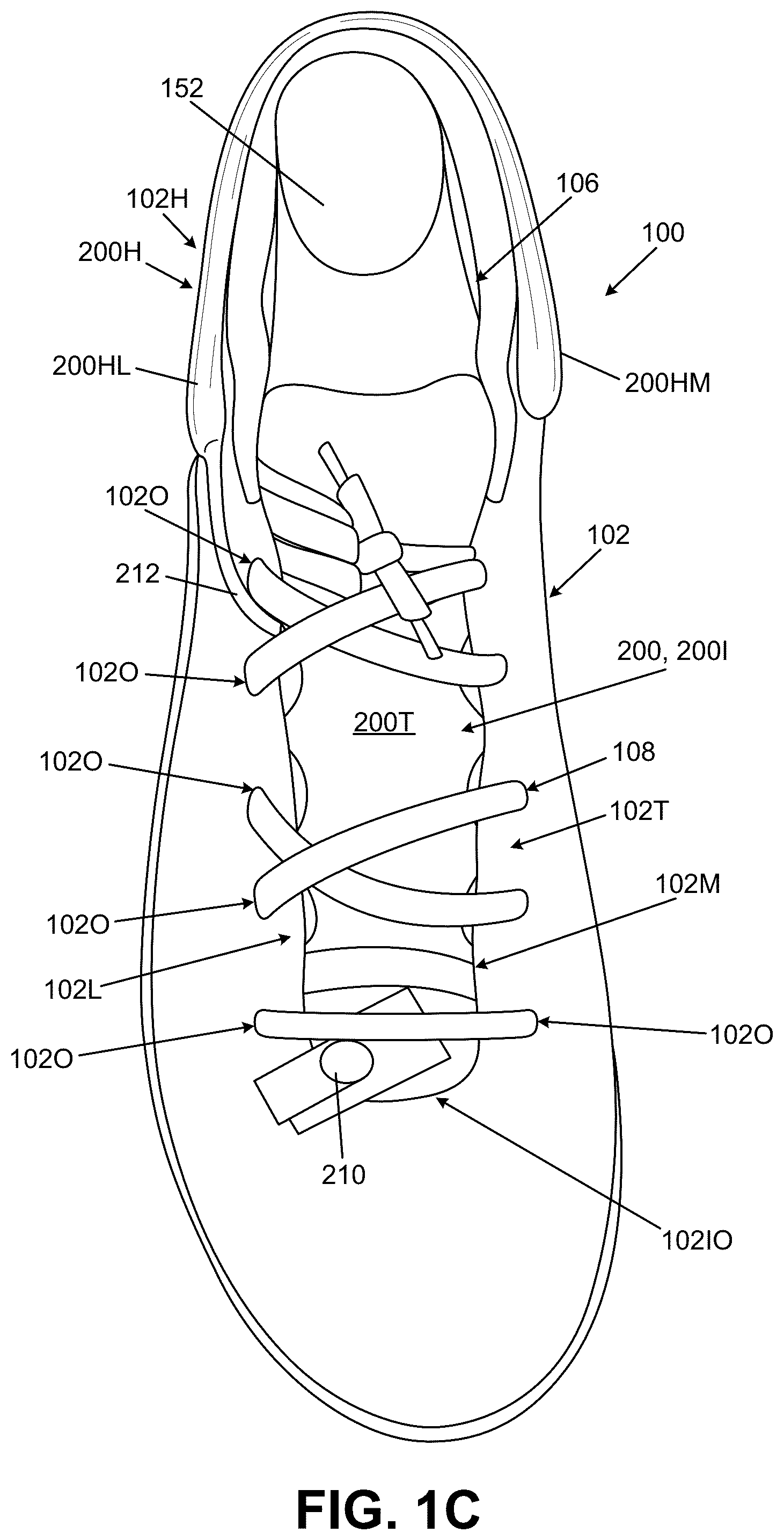 Patent US12611009 Figure 3 – Bladders, footwear uppers including bladders, and articles of footwear including bladders in the upper