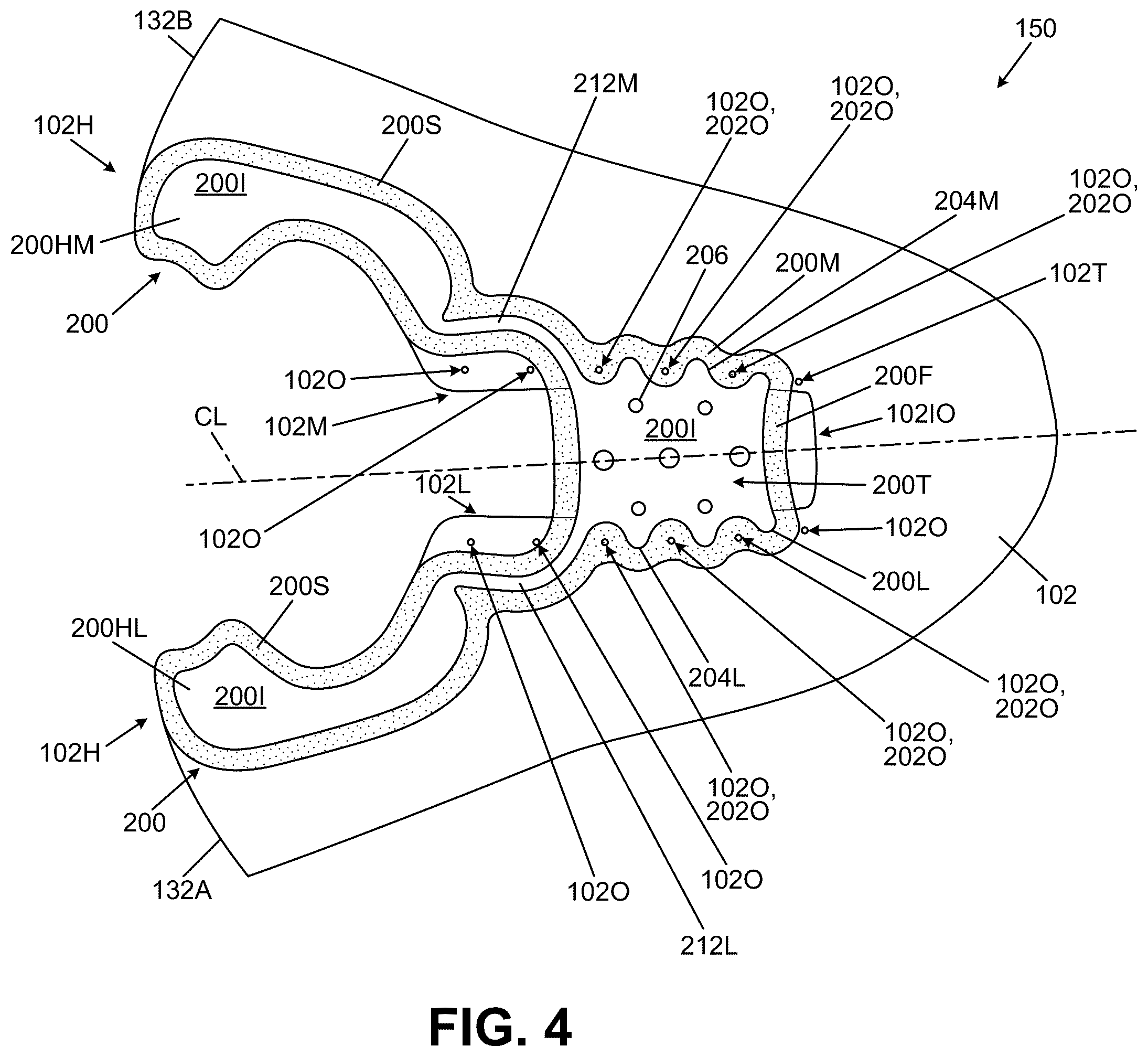 Patent US12611009 Figure 7 – Bladders, footwear uppers including bladders, and articles of footwear including bladders in the upper