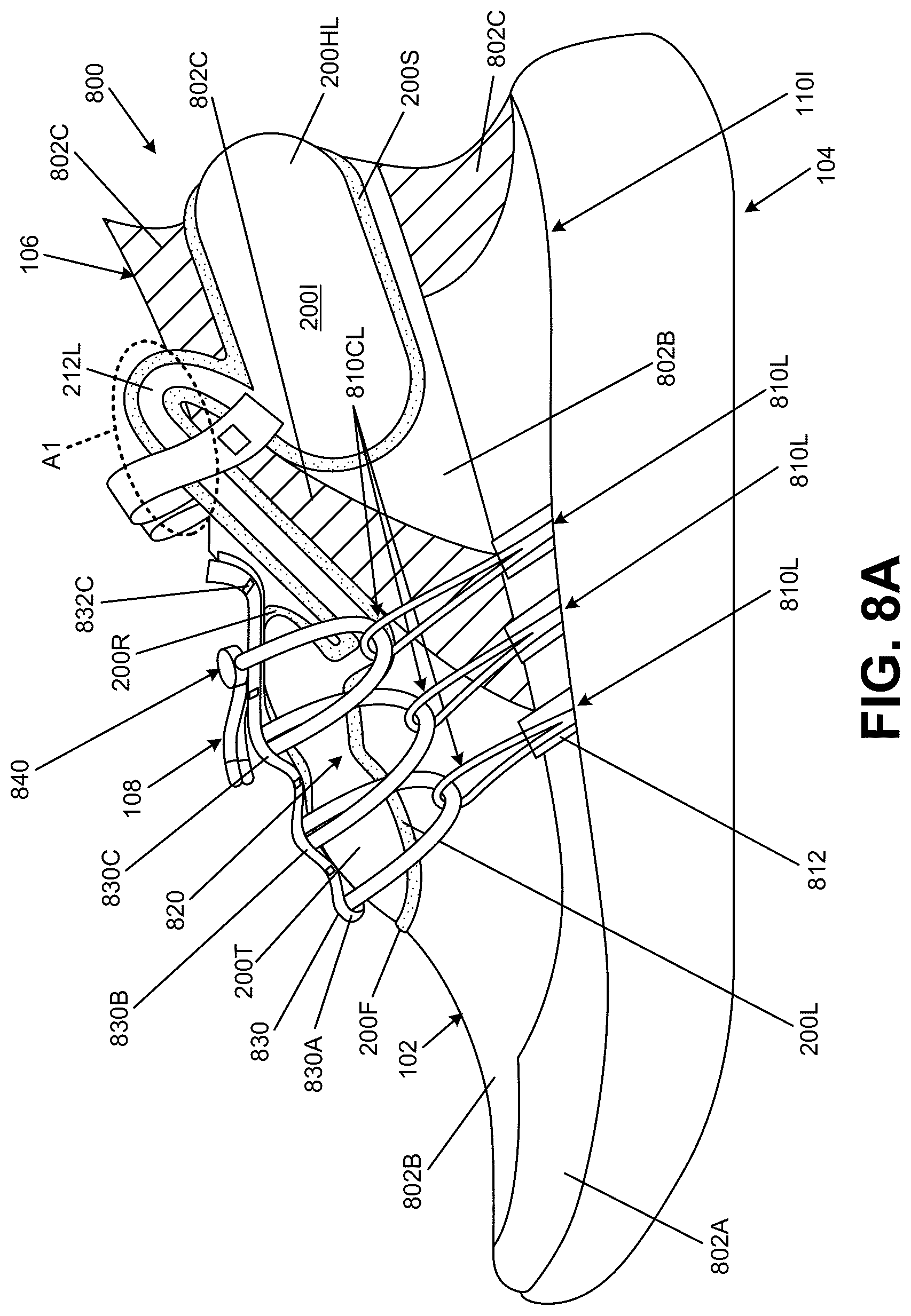 Patent US12611009 Figure 12 – Bladders, footwear uppers including bladders, and articles of footwear including bladders in the upper