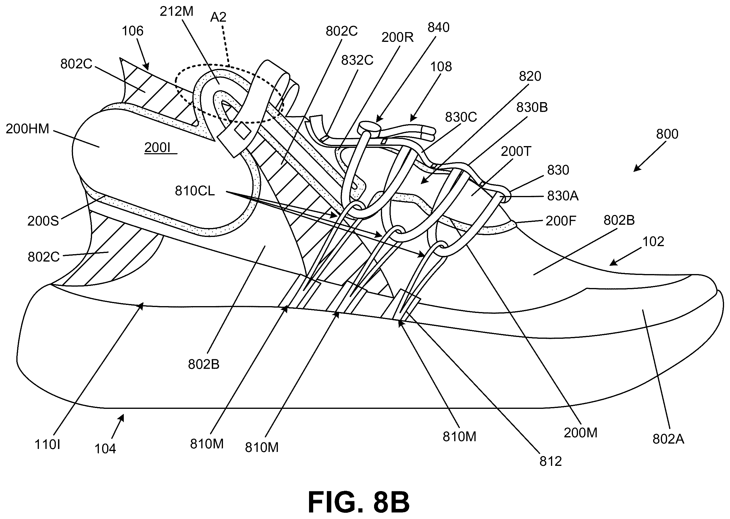 Patent US12611009 Figure 13 – Bladders, footwear uppers including bladders, and articles of footwear including bladders in the upper
