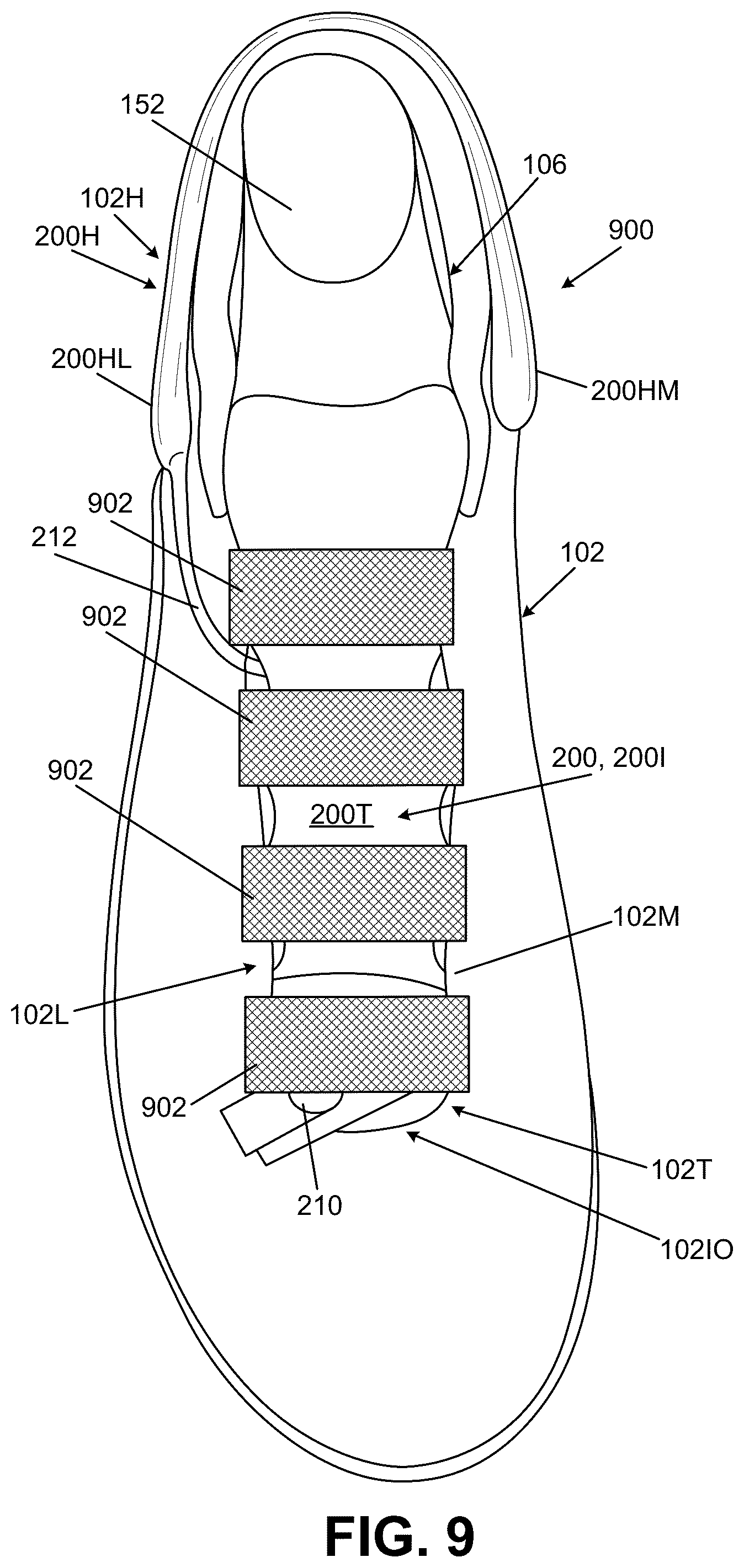 Patent US12611009 Figure 17 – Bladders, footwear uppers including bladders, and articles of footwear including bladders in the upper