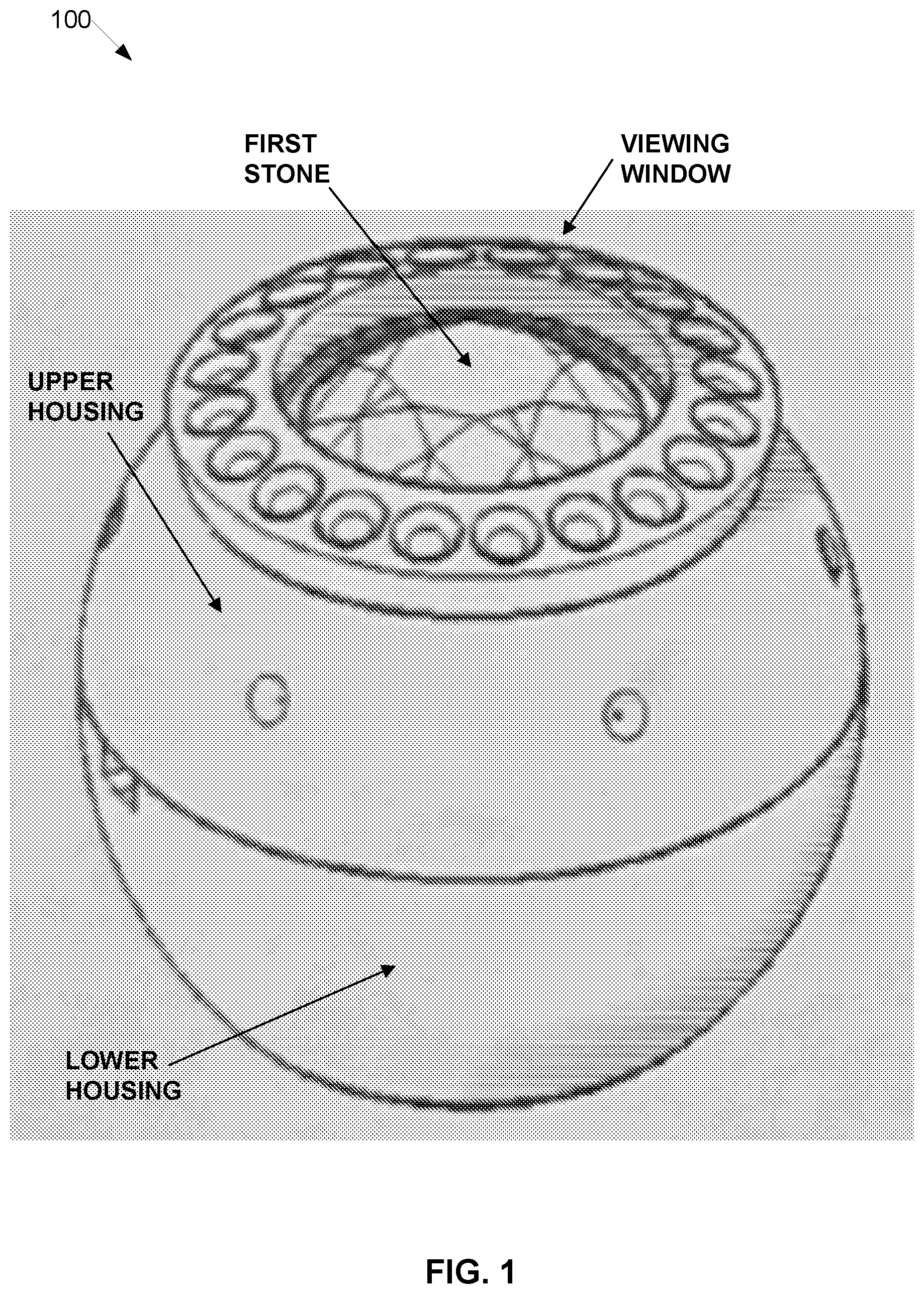 Patent US12611012 Figure 1 – Multi-stone jewelry setting with internal pivot mechanism