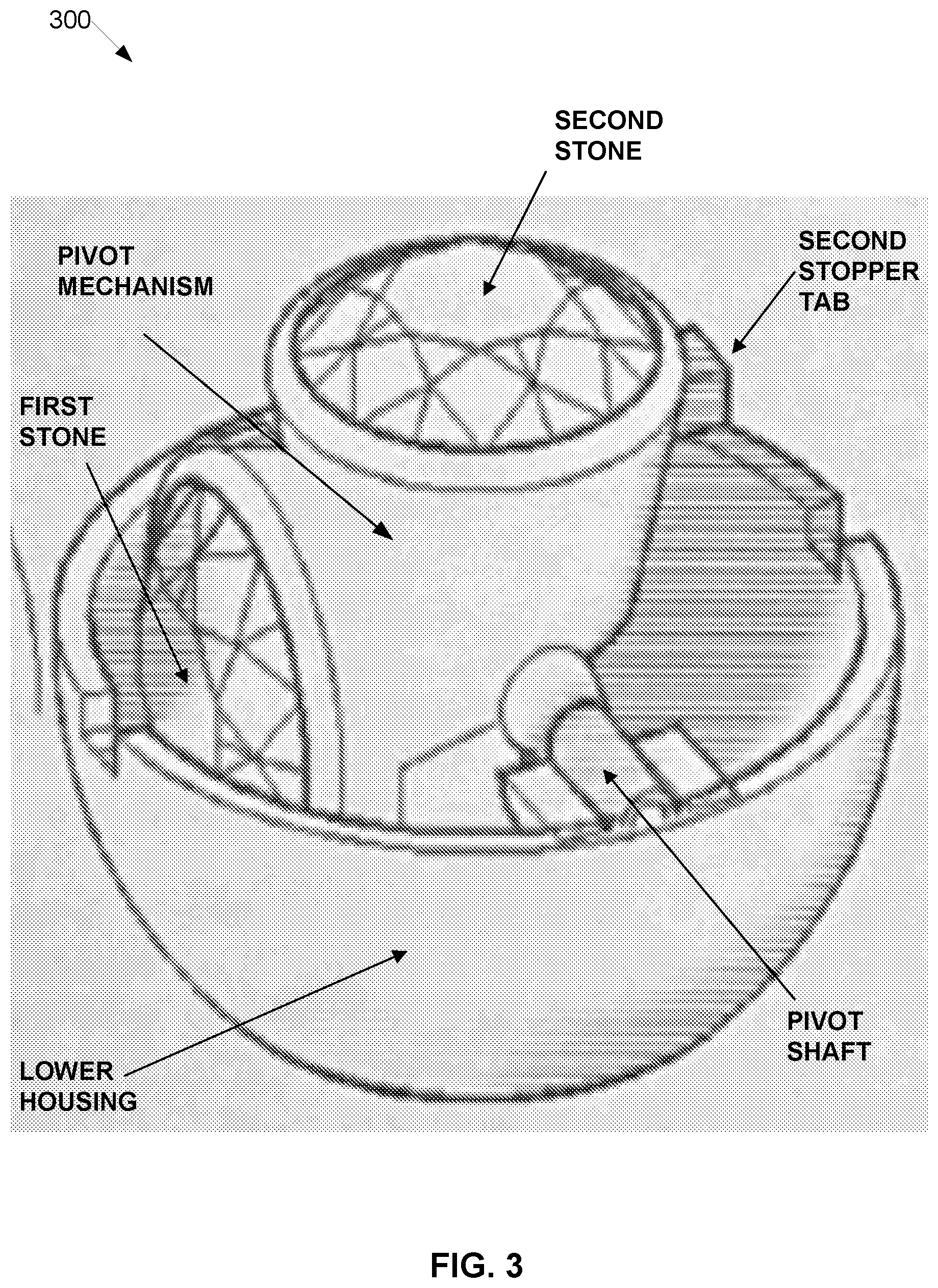 Patent US12611012 Figure 3 – Multi-stone jewelry setting with internal pivot mechanism