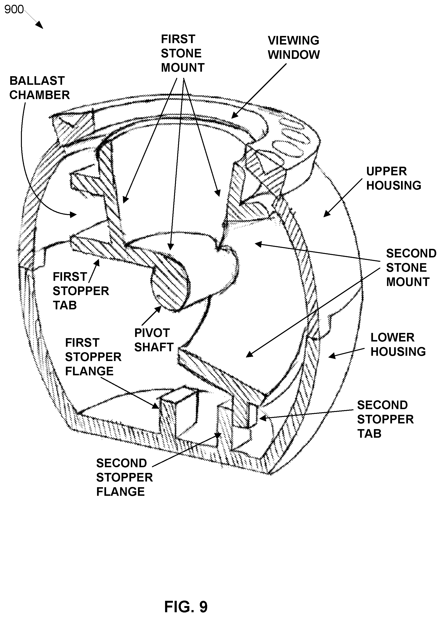 Patent US12611012 Figure 9 – Multi-stone jewelry setting with internal pivot mechanism