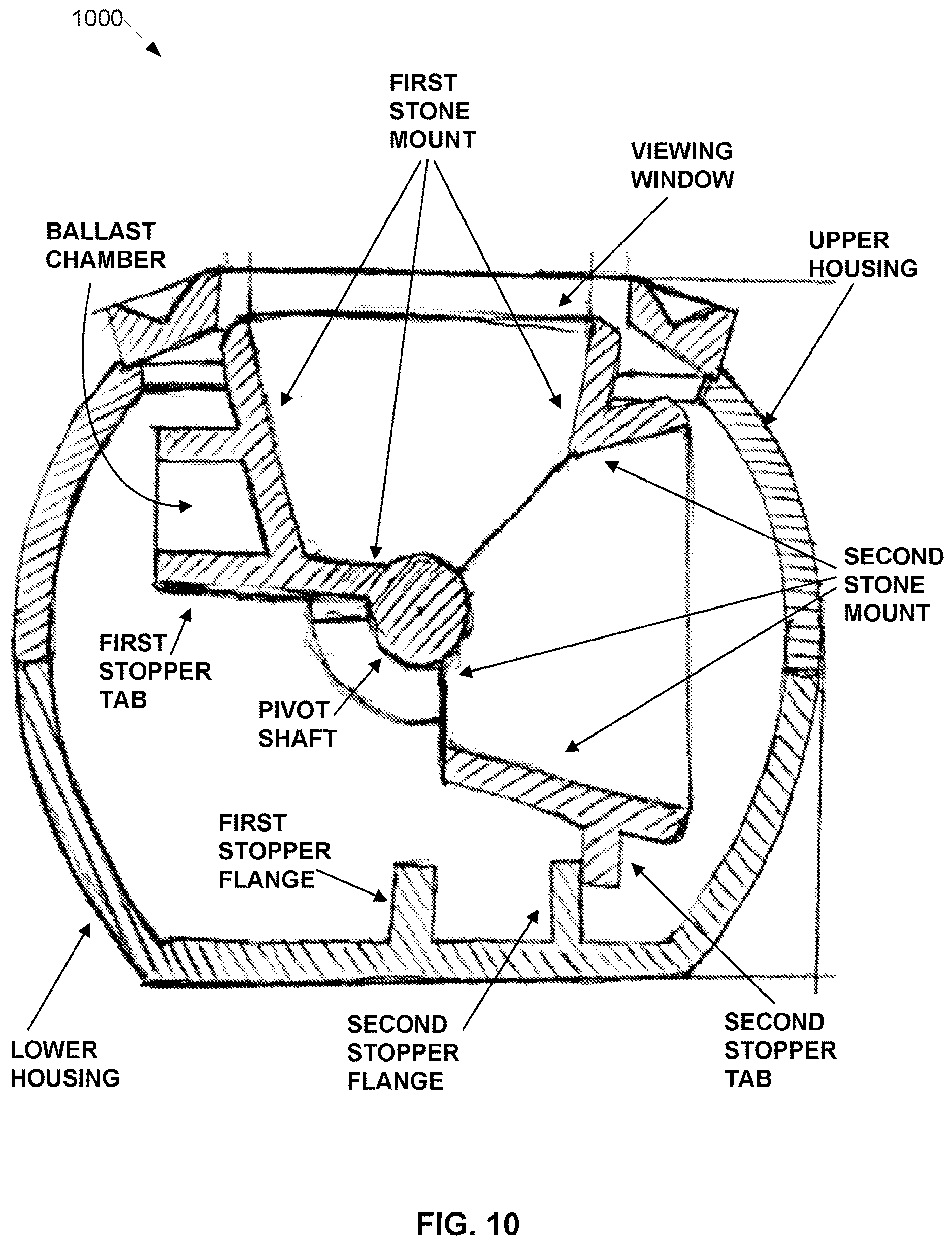 Patent US12611012 Figure 10 – Multi-stone jewelry setting with internal pivot mechanism