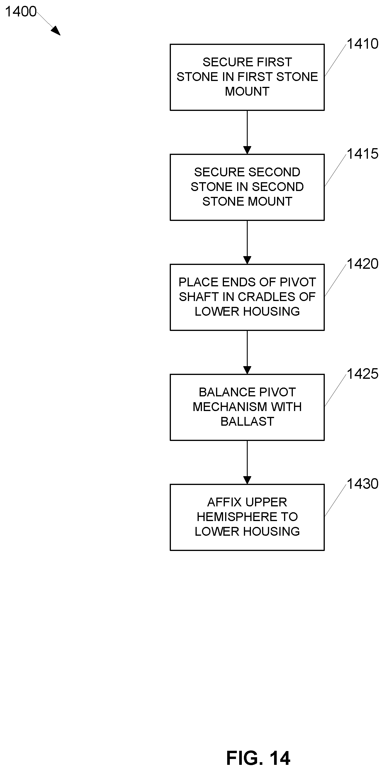 Patent US12611012 Figure 14 – Multi-stone jewelry setting with internal pivot mechanism